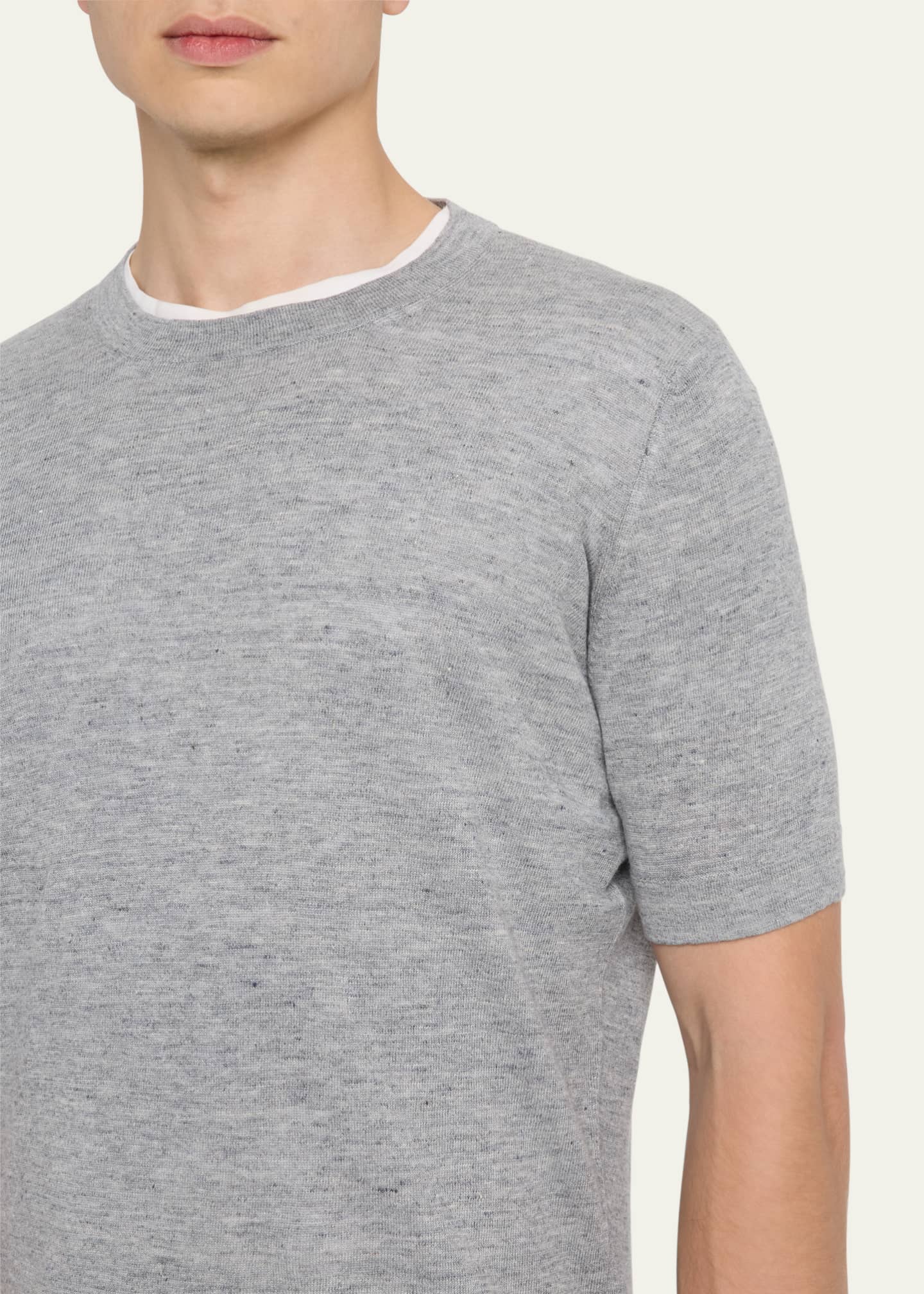 Brunello Cucinelli Men's Linen and Cotton Heathered Crewneck T-Shirt Image 5 of 5
