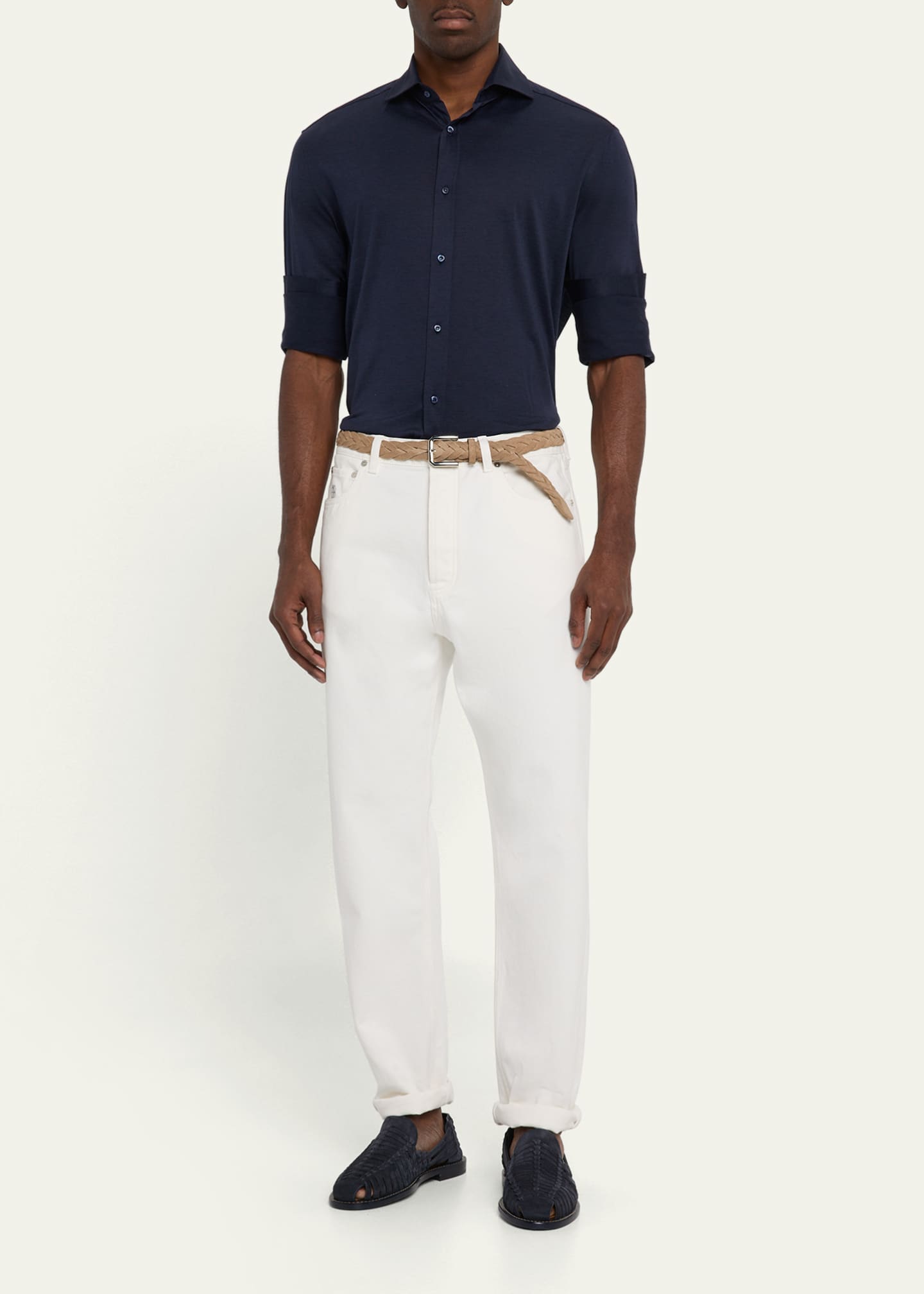 Brunello Cucinelli Men's Silk and Cotton Sport Shirt Image 2 of 5