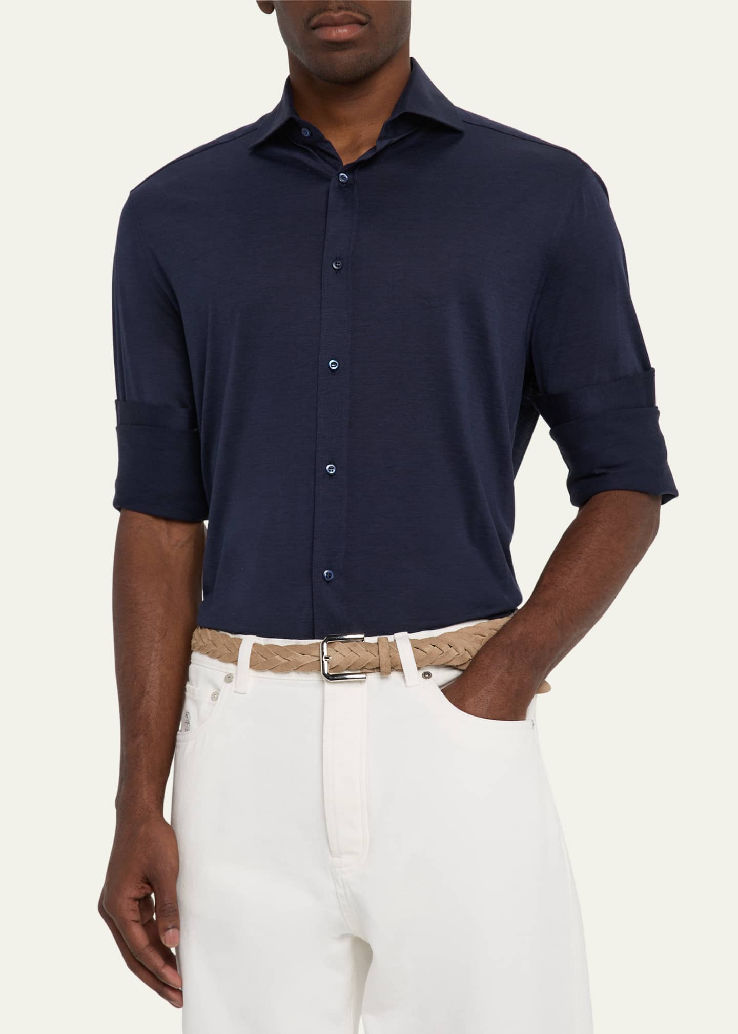 Brunello Cucinelli Men's Silk and Cotton Sport Shirt Image 4 of 5