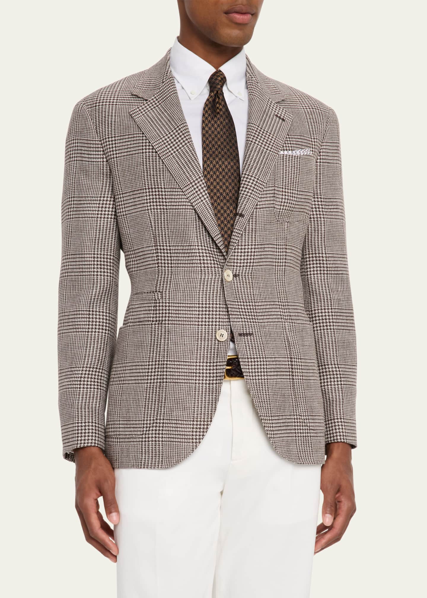 Brunello Cucinelli Men's Prince of Wales Single-Breasted Sport Coat Image 4 of 8