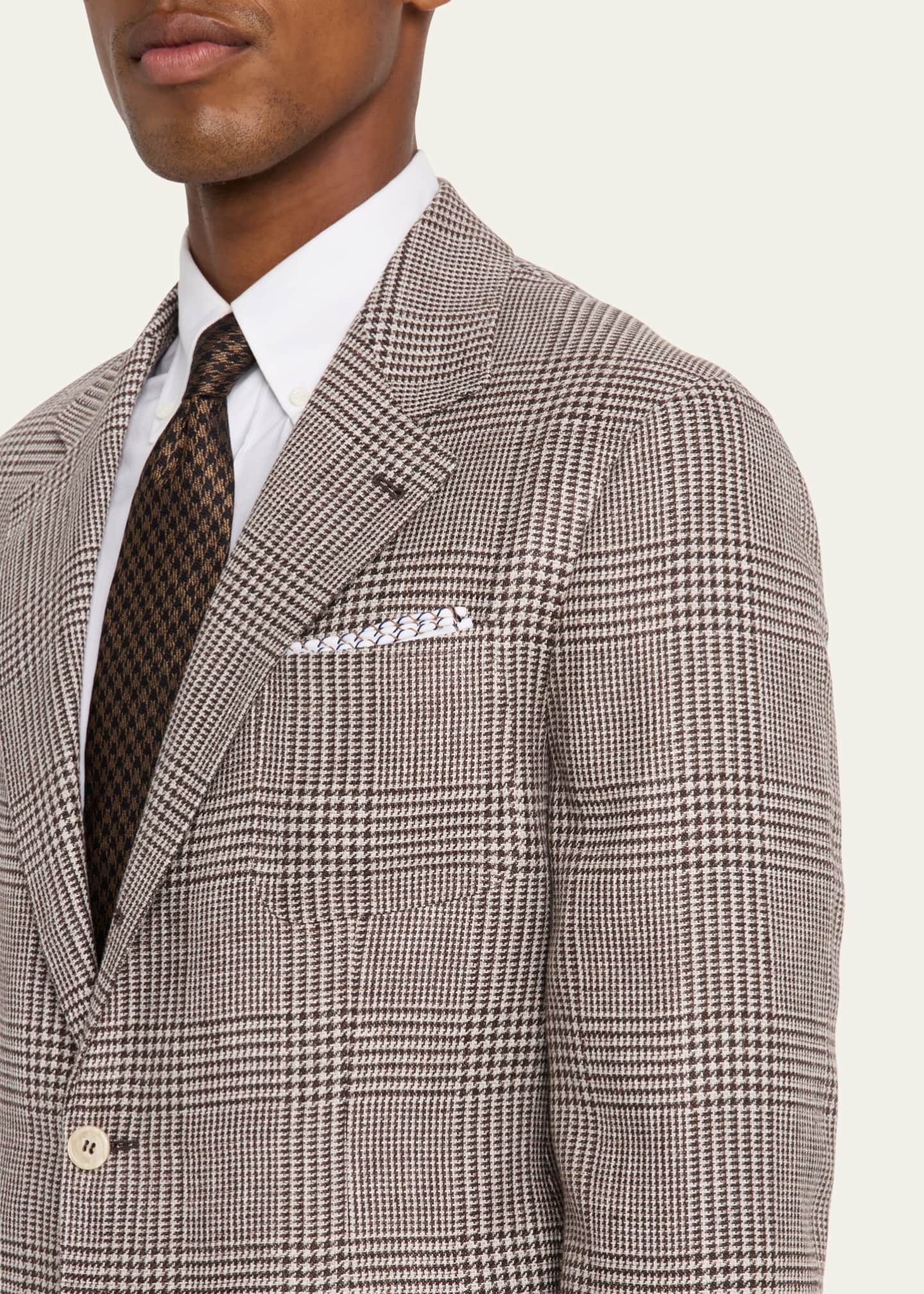 Brunello Cucinelli Men's Prince of Wales Single-Breasted Sport Coat Image 5 of 8