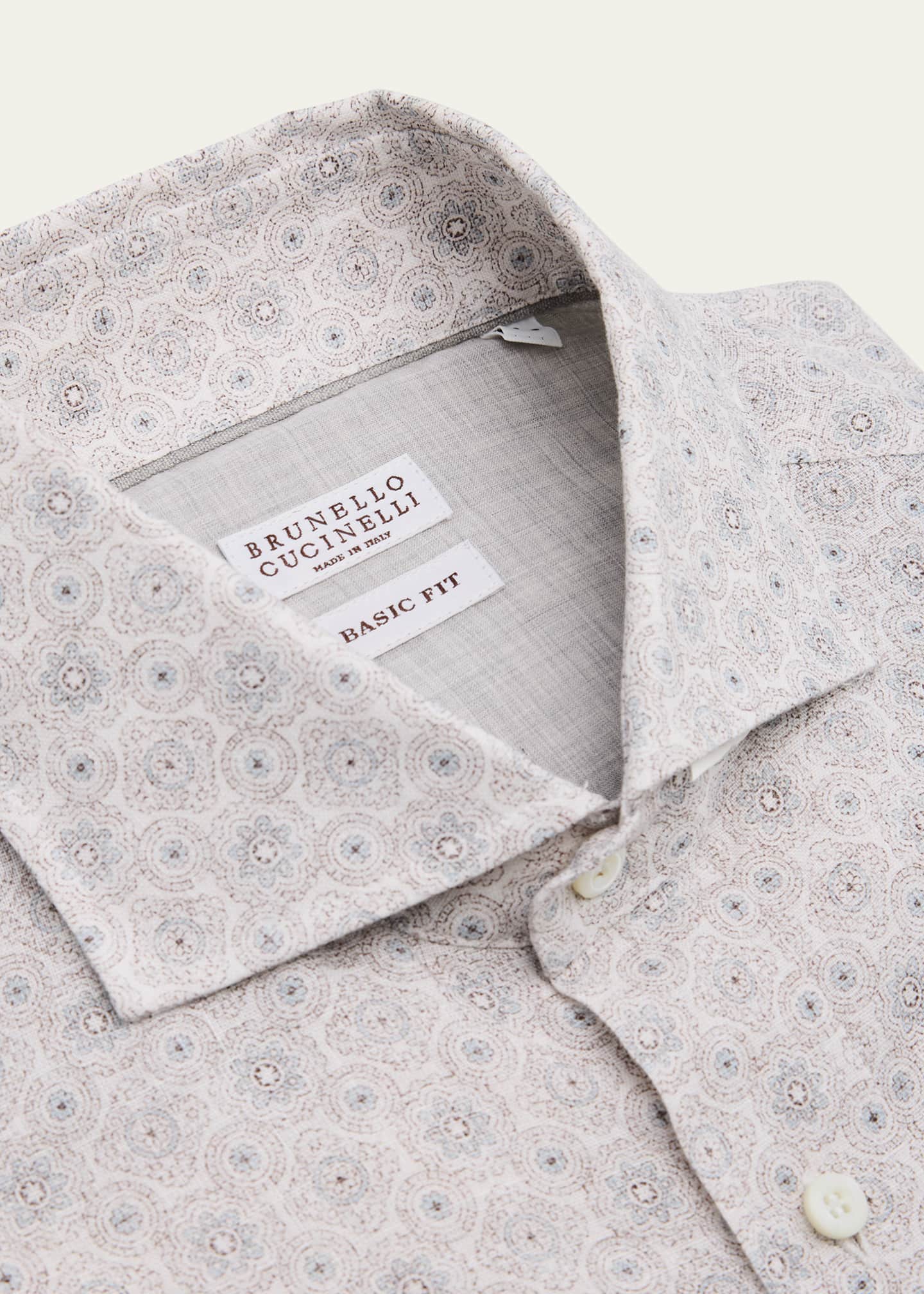Brunello Cucinelli Men's Linen Medallion Sport Shirt Image 2 of 2