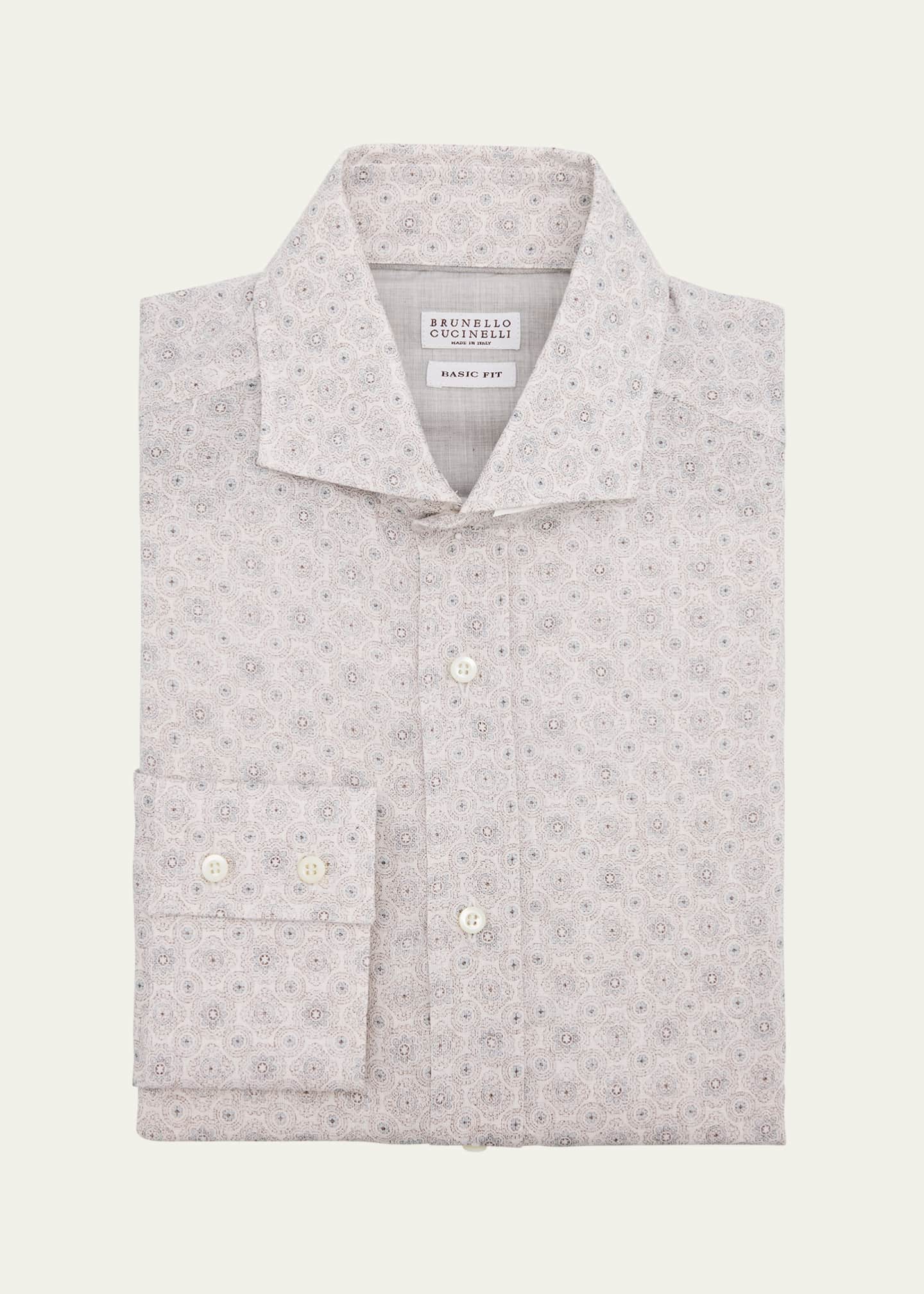 Brunello Cucinelli Men's Linen Medallion Sport Shirt Image 1 of 2