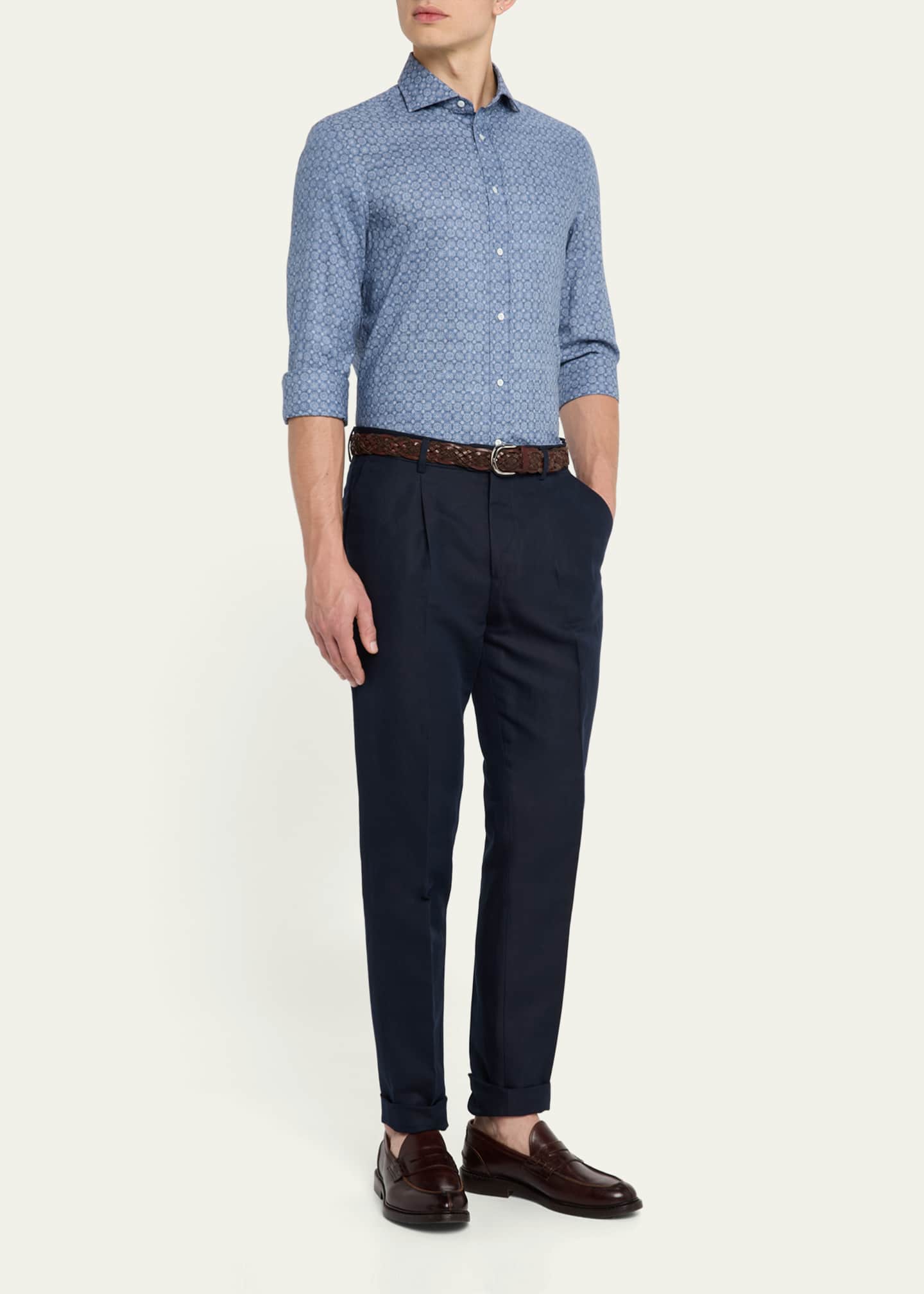 Brunello Cucinelli Men's Geometric Floral Dress Shirt Image 2 of 5