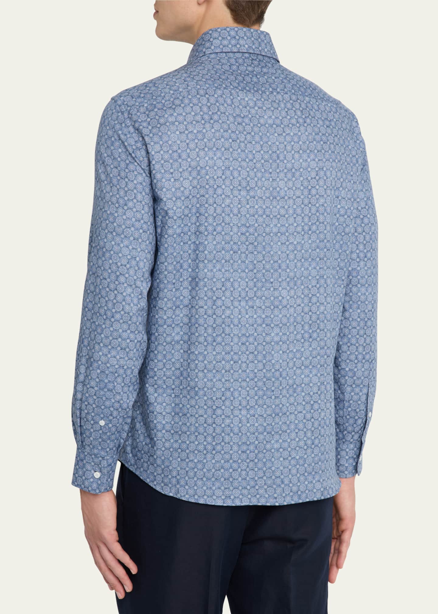Brunello Cucinelli Men's Geometric Floral Dress Shirt Image 3 of 5