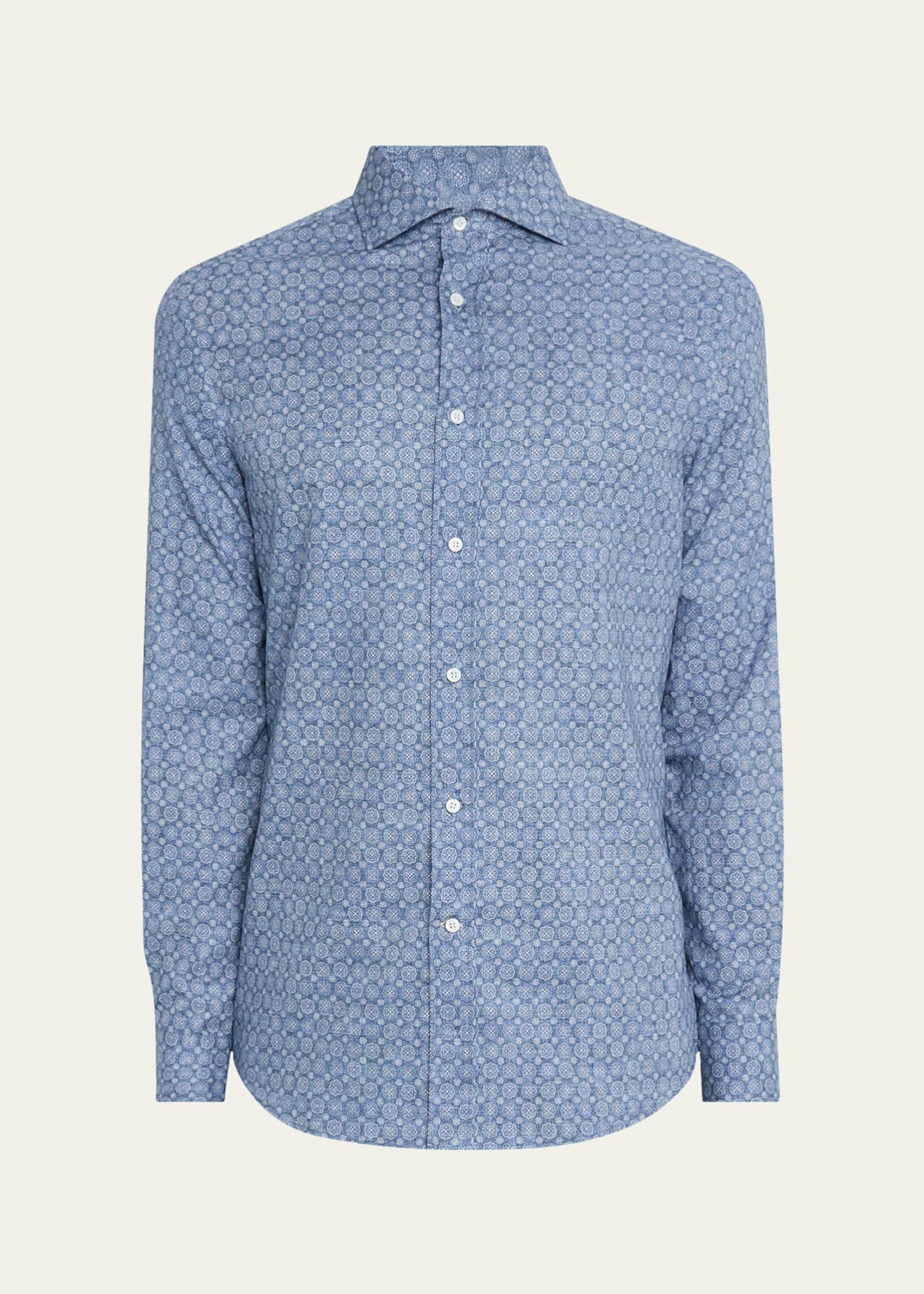 Brunello Cucinelli Men's Geometric Floral Dress Shirt Image 1 of 5