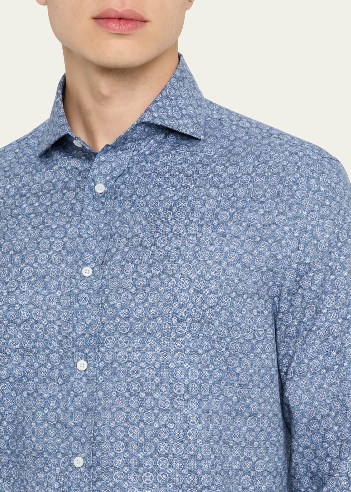 Brunello Cucinelli Men's Geometric Floral Dress Shirt Image 5 of 5