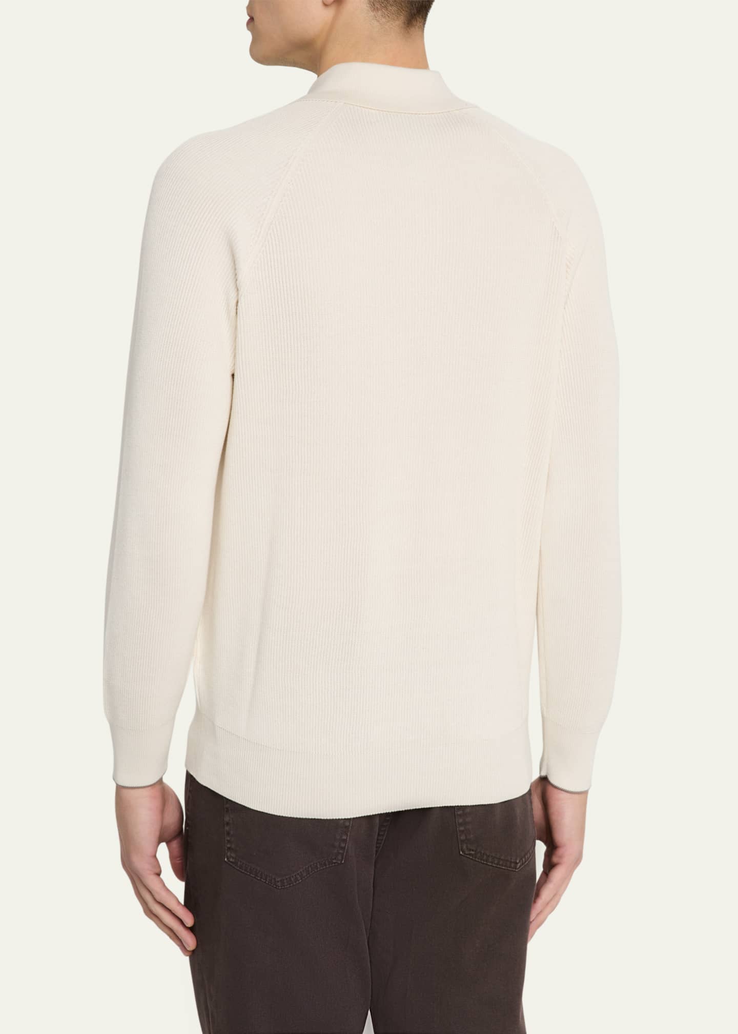 Brunello Cucinelli Men's Cotton Rib Polo Sweater Image 3 of 5
