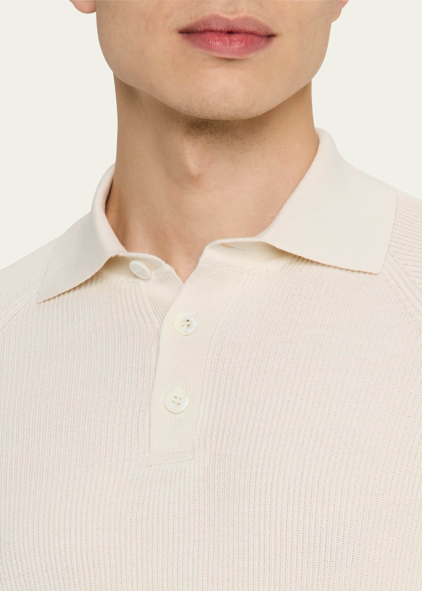 Brunello Cucinelli Men's Cotton Rib Polo Sweater Image 5 of 5