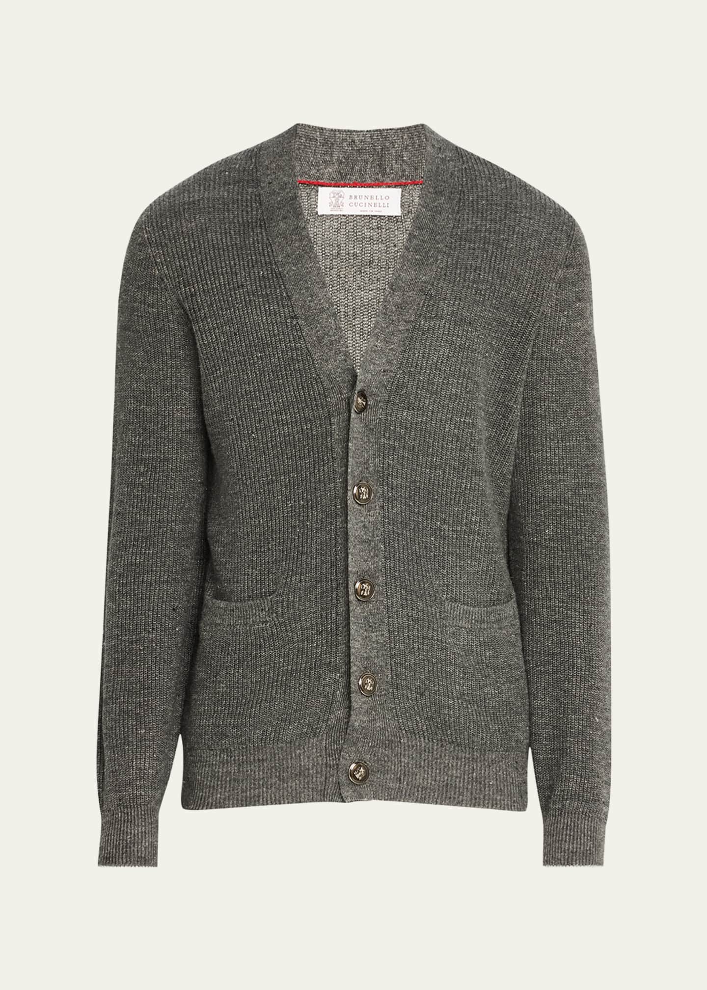 Brunello Cucinelli Men's Linen and Cotton English Rib Cardigan Image 1 of 5