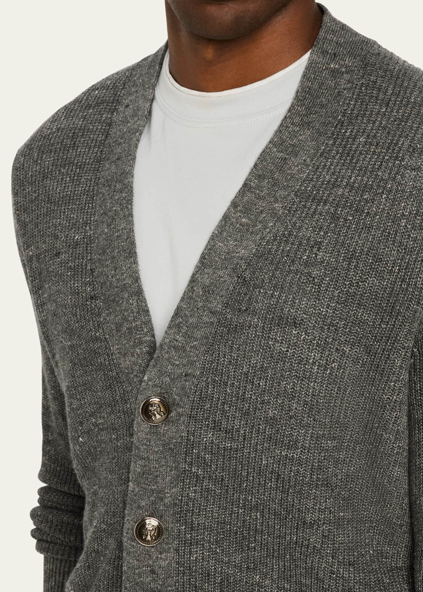 Brunello Cucinelli Men's Linen and Cotton English Rib Cardigan Image 5 of 5