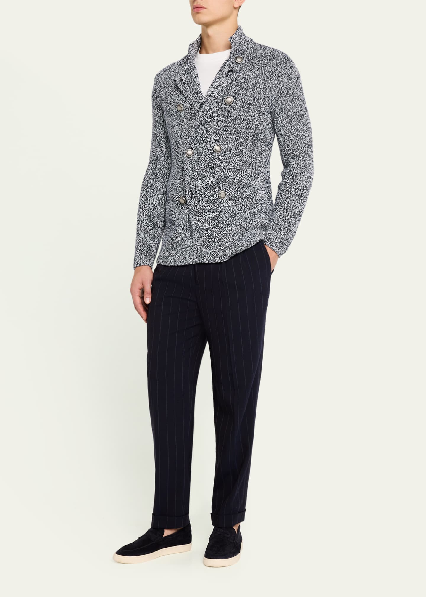 Brunello Cucinelli Men's Chine Double-Breasted Cardigan Image 2 of 5