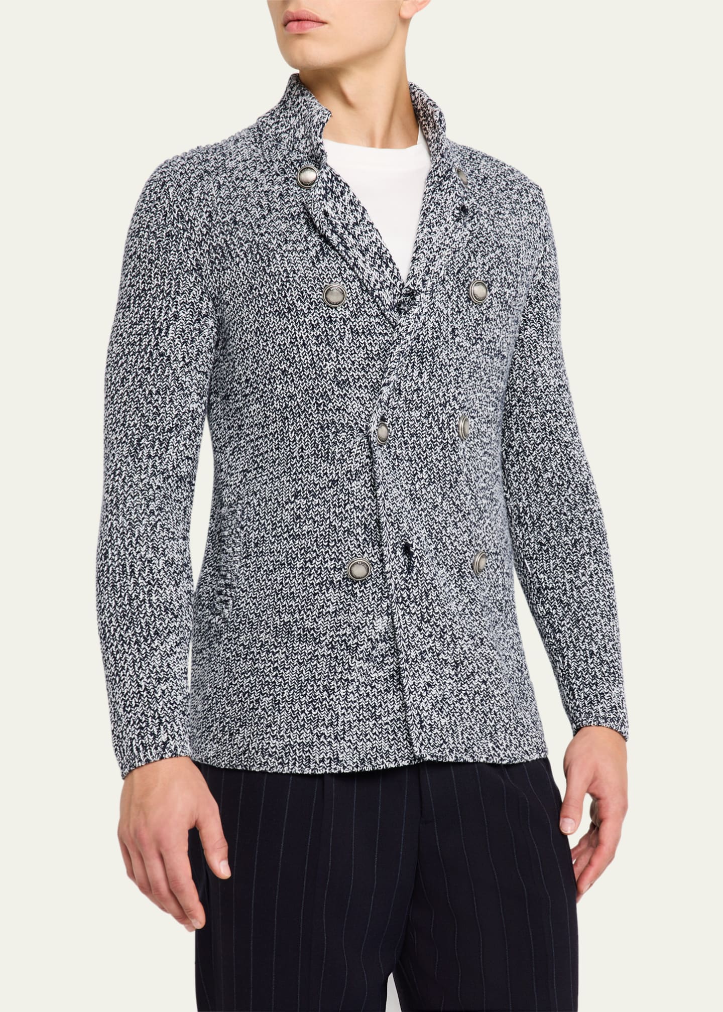 Brunello Cucinelli Men's Chine Double-Breasted Cardigan Image 4 of 5