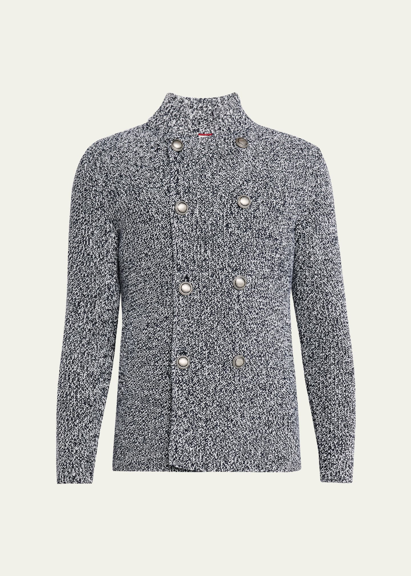 Brunello Cucinelli Men's Chine Double-Breasted Cardigan Image 1 of 5