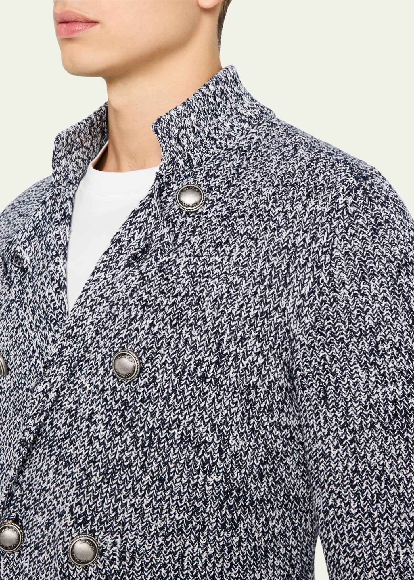 Brunello Cucinelli Men's Chine Double-Breasted Cardigan Image 5 of 5