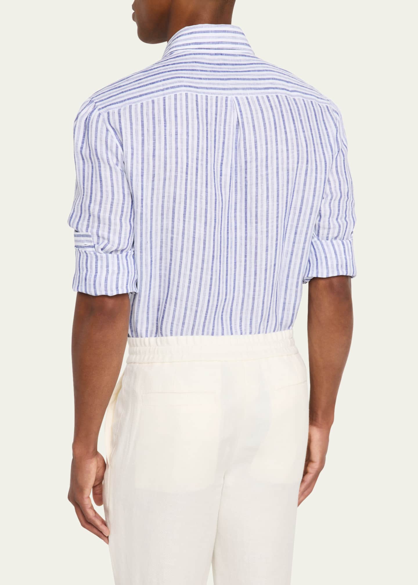 Brunello Cucinelli Men's Linen Multi-Stripe Sport Shirt Image 3 of 5