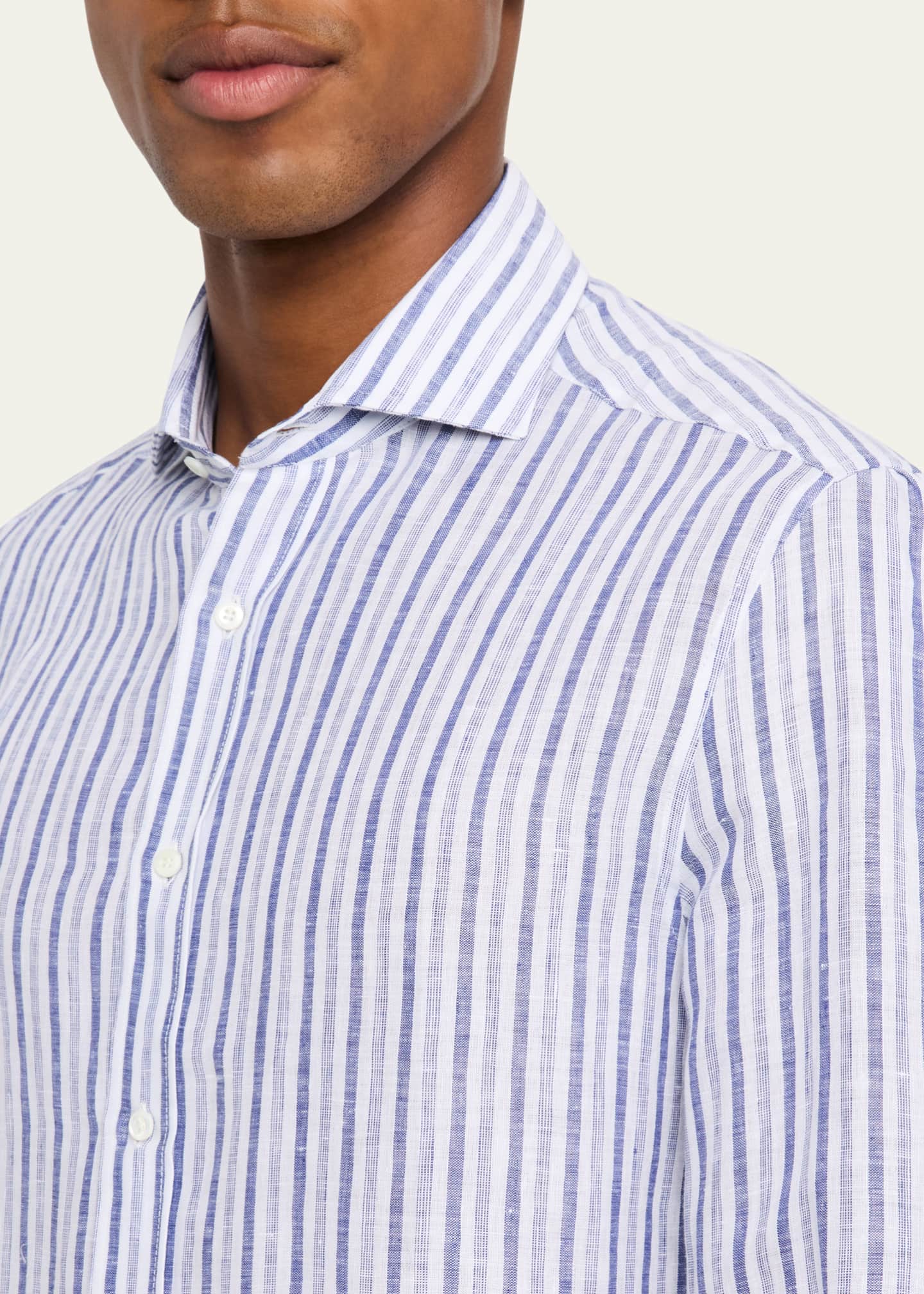 Brunello Cucinelli Men's Linen Multi-Stripe Sport Shirt Image 5 of 5