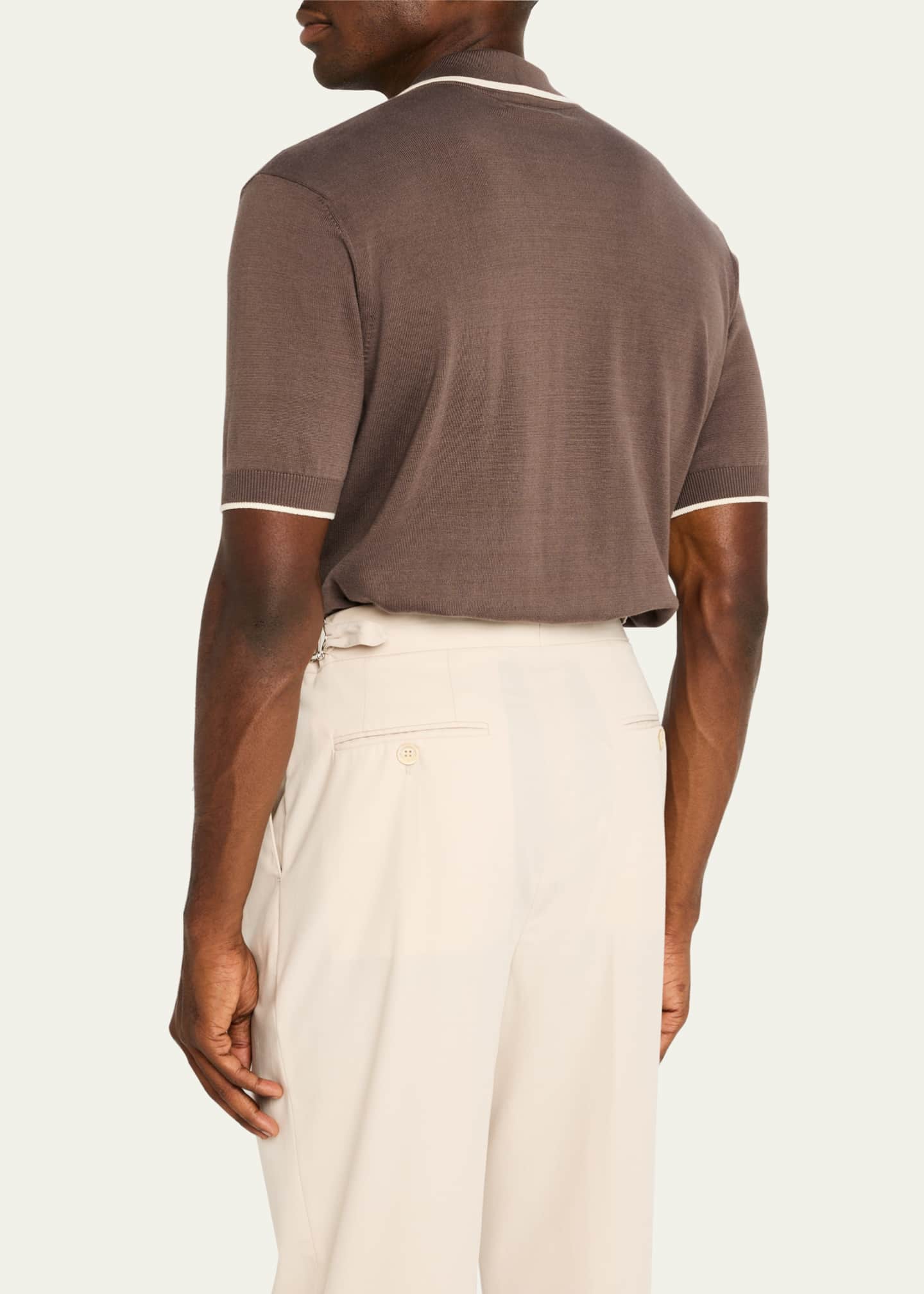 Brunello Cucinelli Men's Jacquard Short-Sleeve Polo Sweater Image 3 of 5