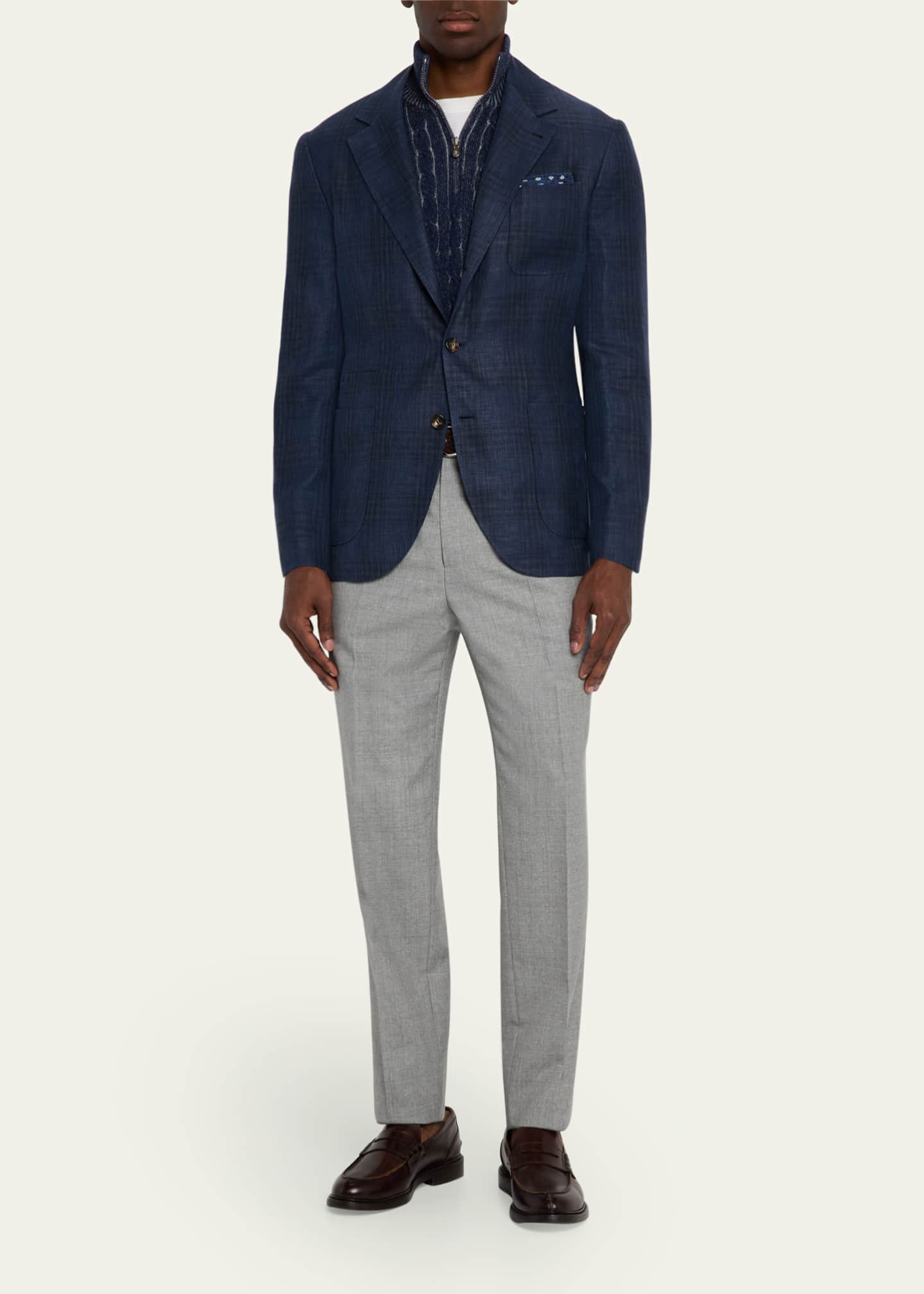 Brunello Cucinelli Men's Wool Leisure-Fit Single-Pleated Trousers Image 2 of 5