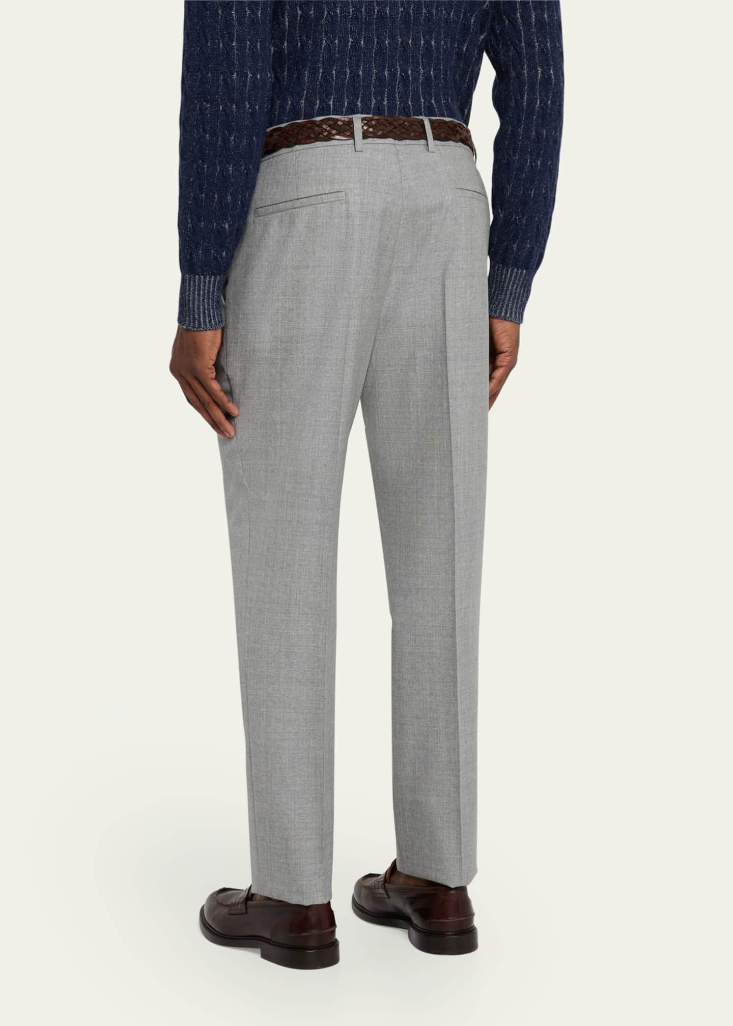 Brunello Cucinelli Men's Wool Leisure-Fit Single-Pleated Trousers Image 3 of 5