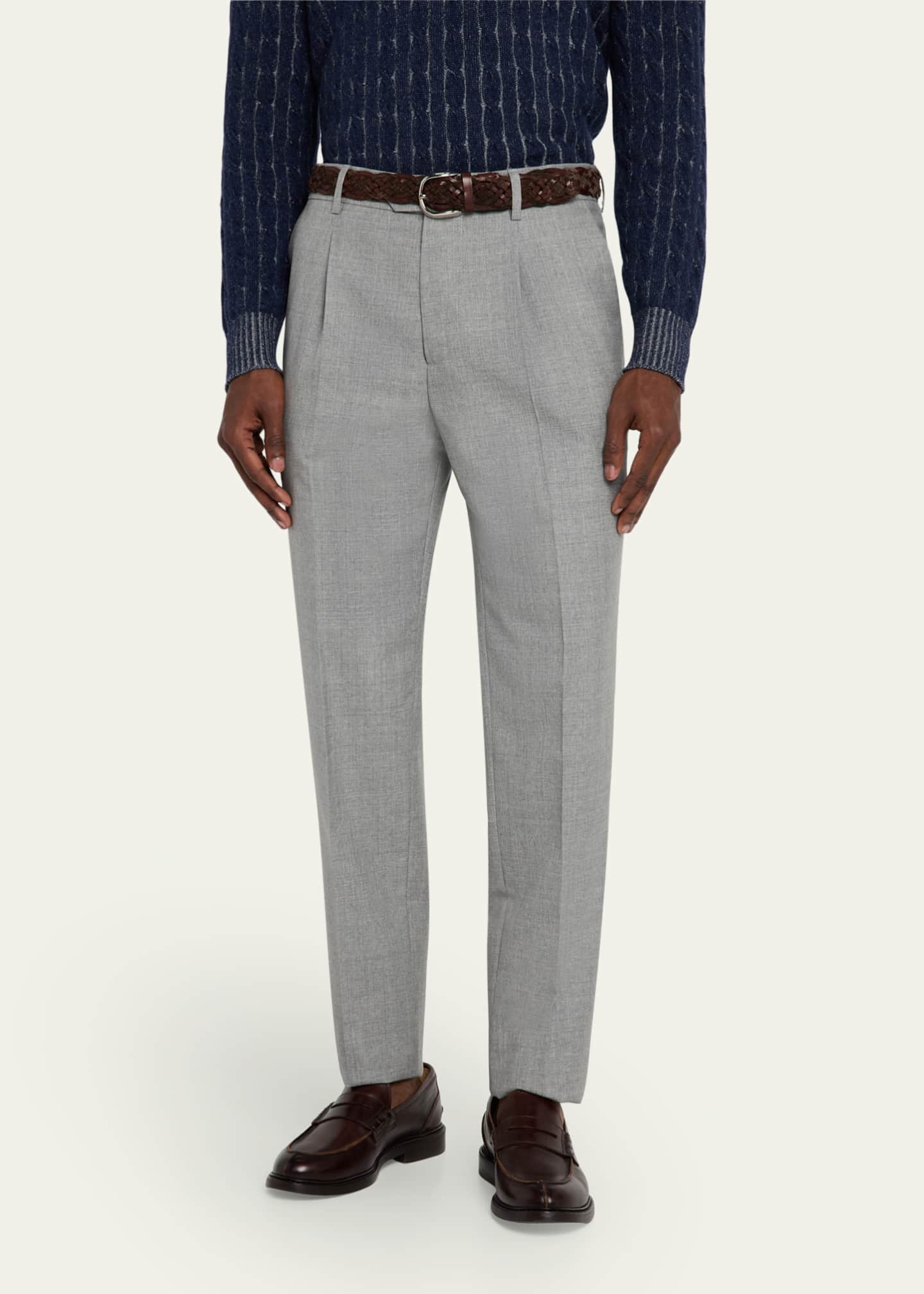 Brunello Cucinelli Men's Wool Leisure-Fit Single-Pleated Trousers Image 4 of 5