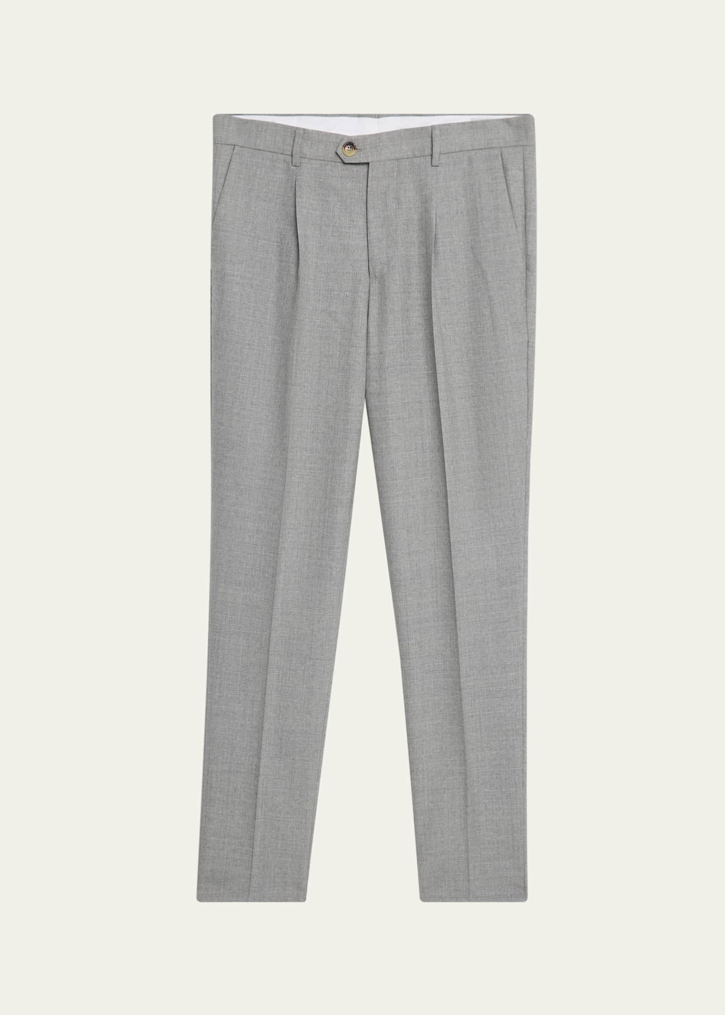 Brunello Cucinelli Men's Wool Leisure-Fit Single-Pleated Trousers Image 1 of 5