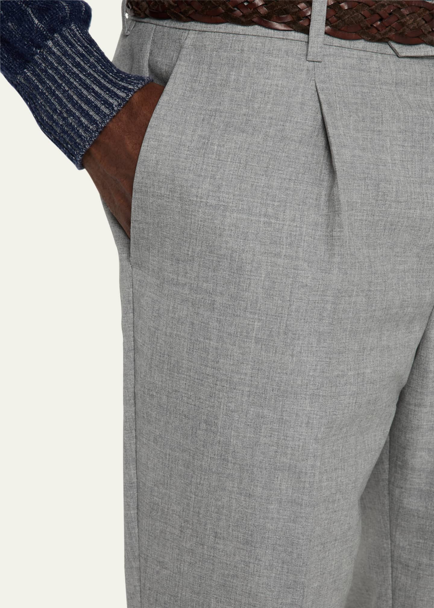 Brunello Cucinelli Men's Wool Leisure-Fit Single-Pleated Trousers Image 5 of 5