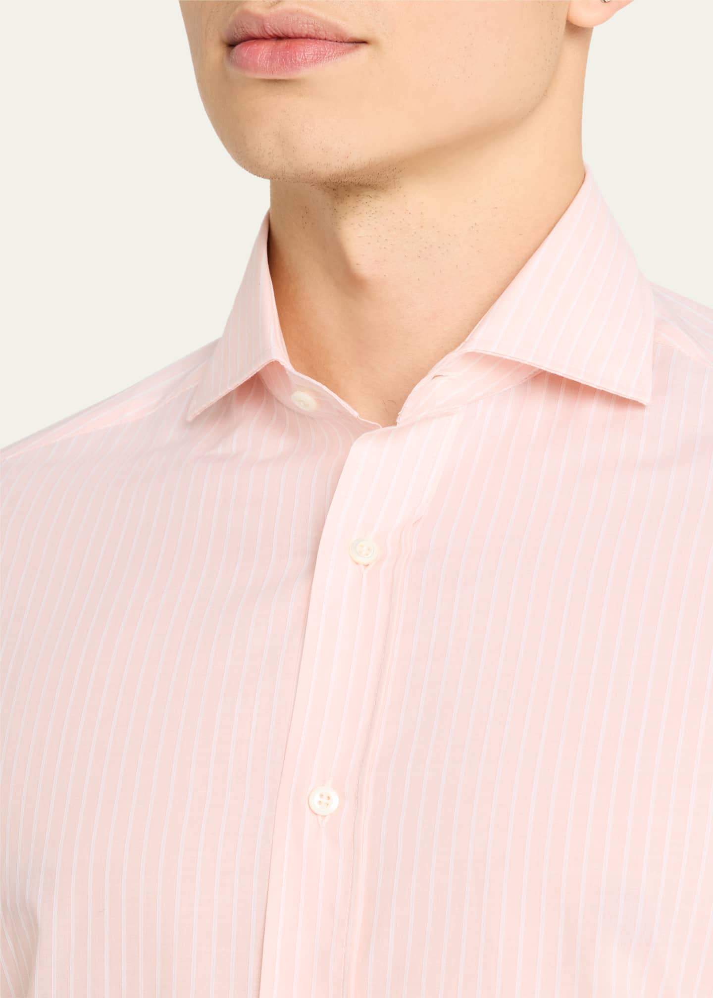 Brunello Cucinelli Men's Cotton Chambray Stripe Sport Shirt Image 5 of 5