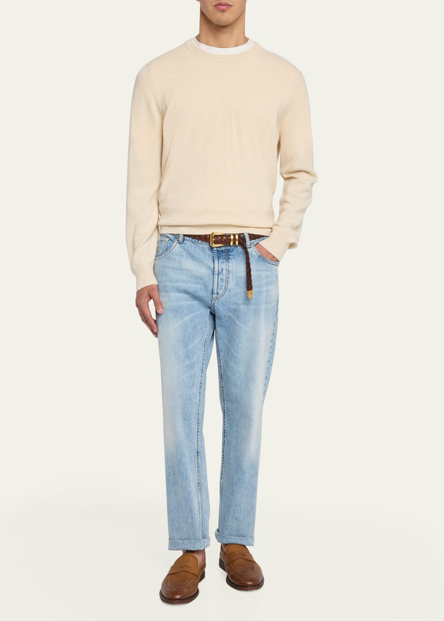 Brunello Cucinelli Men's Cashmere Crewneck Sweater Image 2 of 5