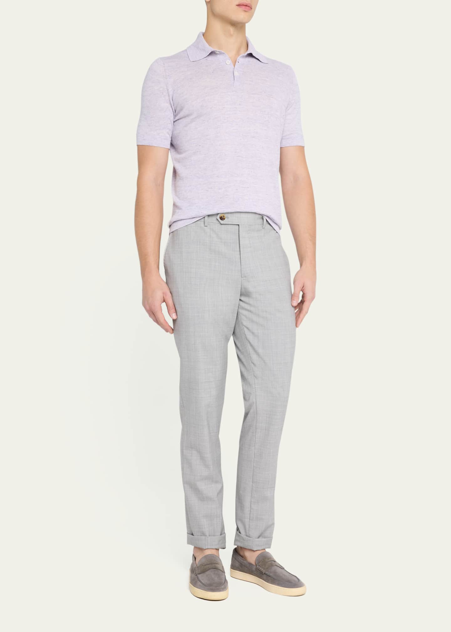 Brunello Cucinelli Men's Linen and Cotton Polo Shirt Image 2 of 5