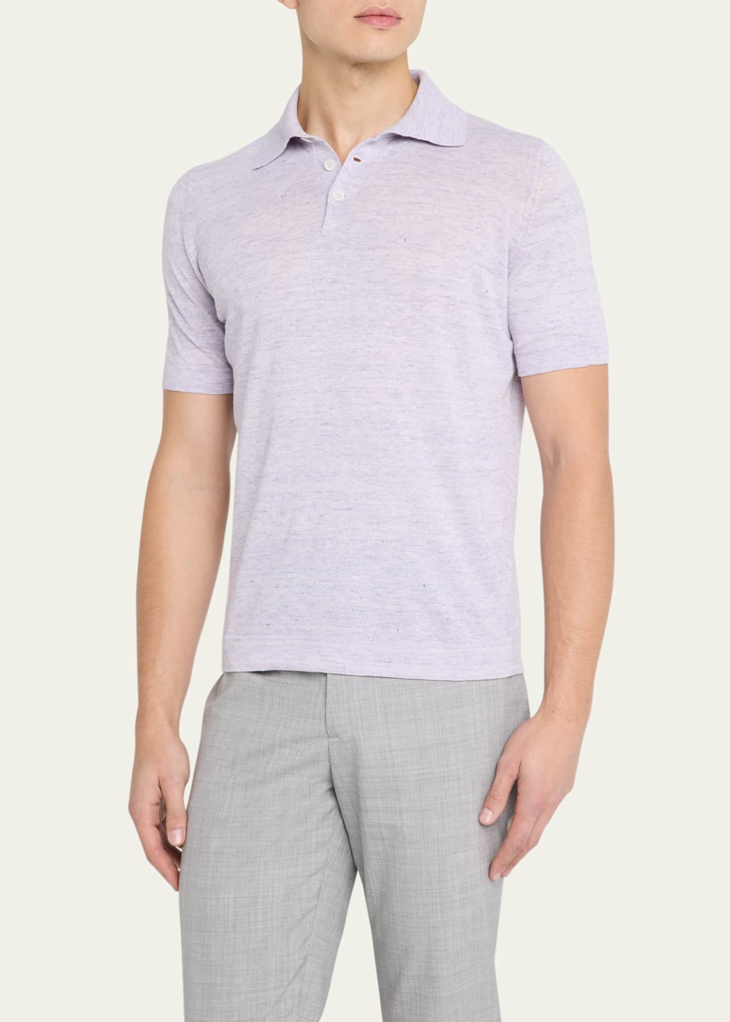 Brunello Cucinelli Men's Linen and Cotton Polo Shirt Image 4 of 5