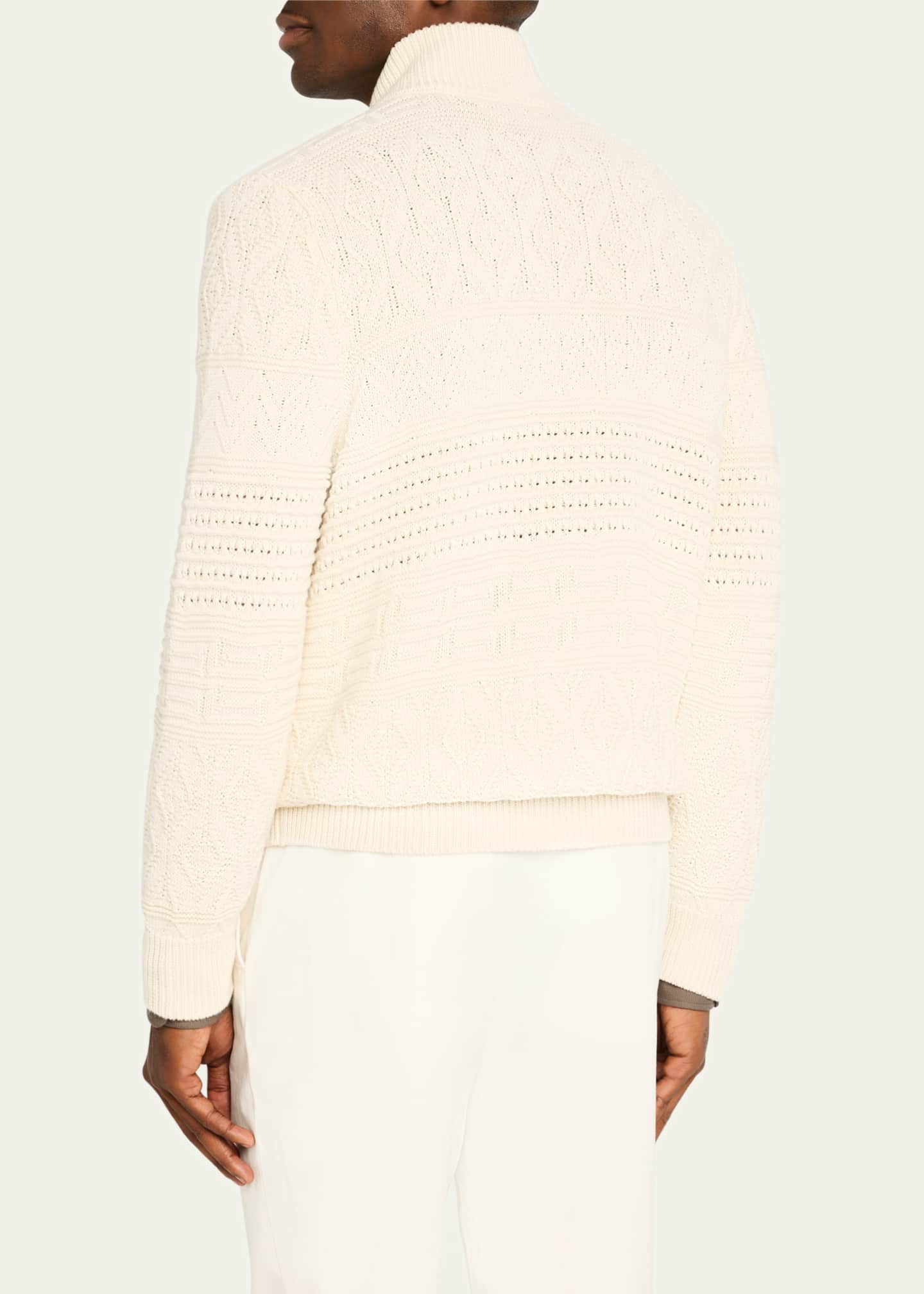 Brunello Cucinelli Men's Chine Multi-Cable Full-Zip Sweater Image 3 of 5