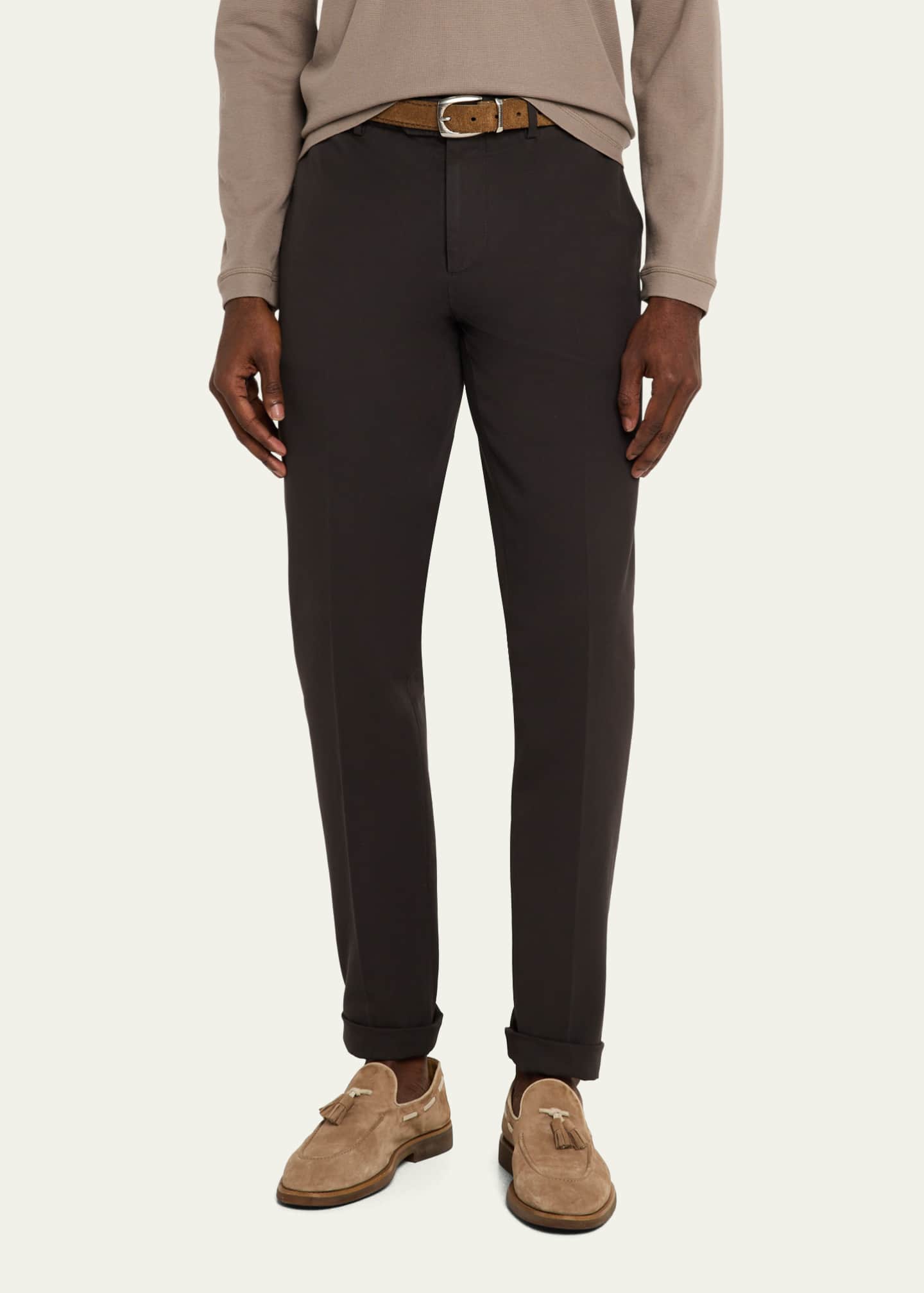 Brunello Cucinelli Men's Slim Flat-Front Pants Image 4 of 5