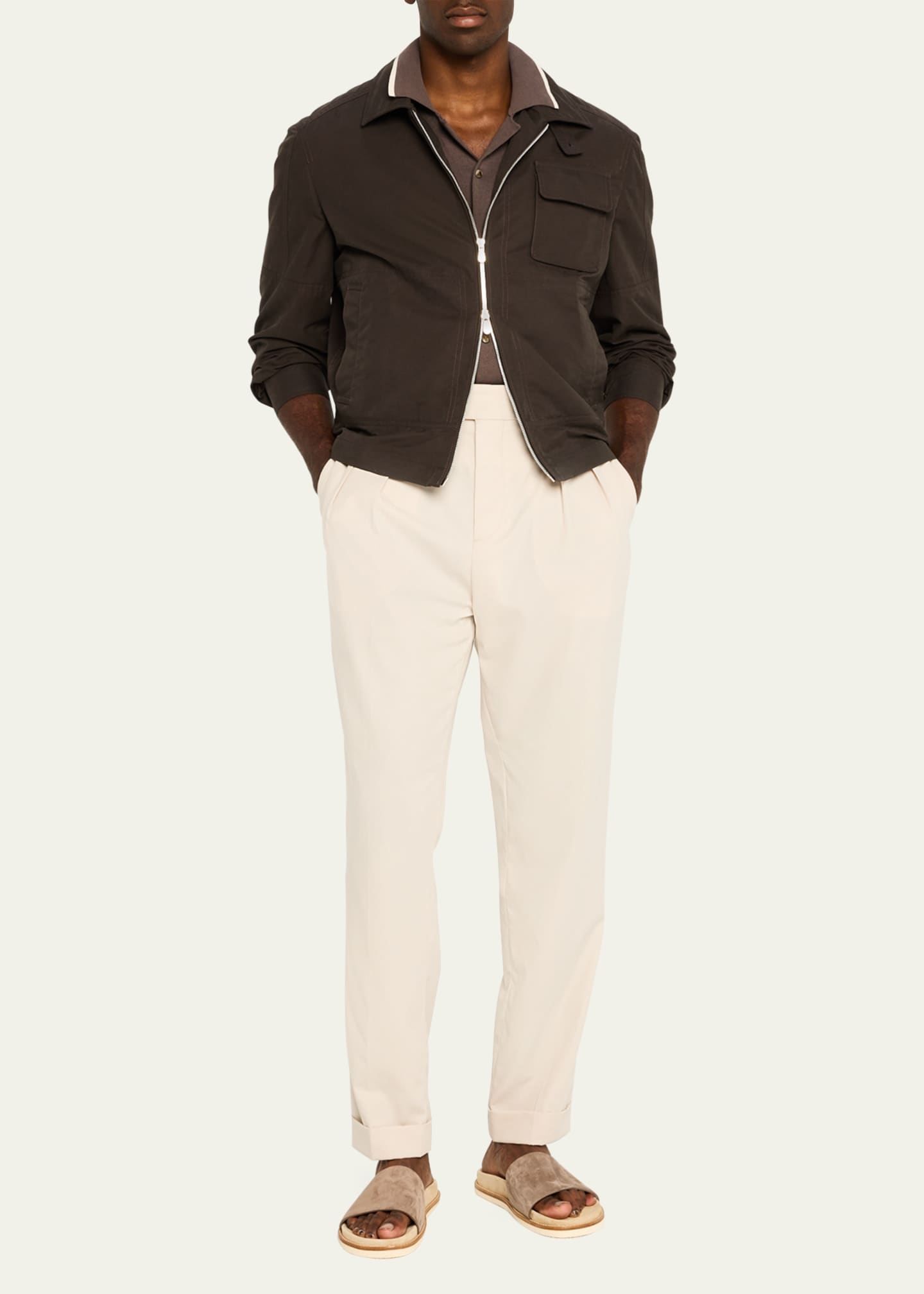 Brunello Cucinelli Men's Cotton Double-Pleated Pants Image 2 of 5