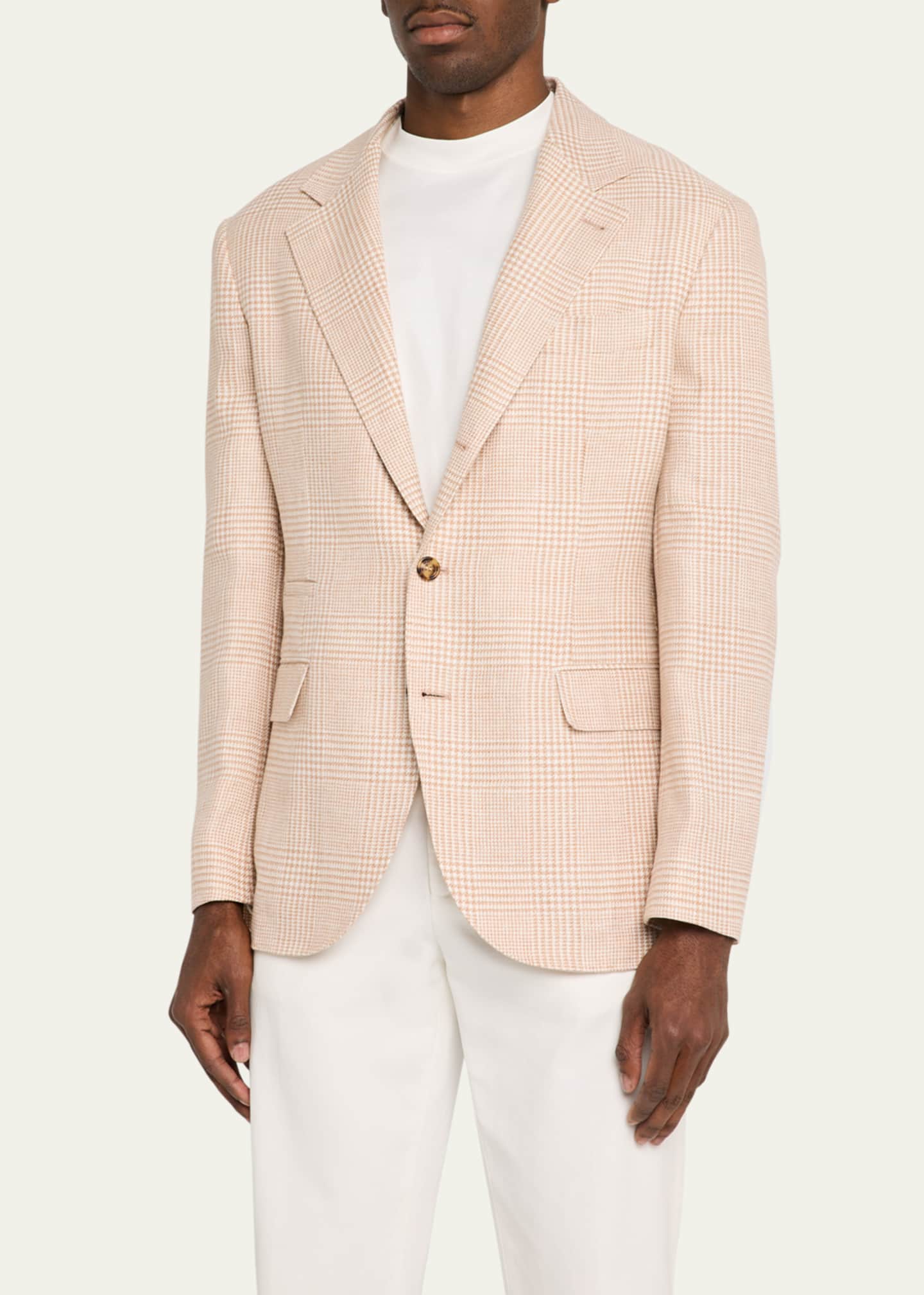 Brunello Cucinelli Men's Macro Prince of Wales Single-Breasted Sport Coat Image 4 of 8