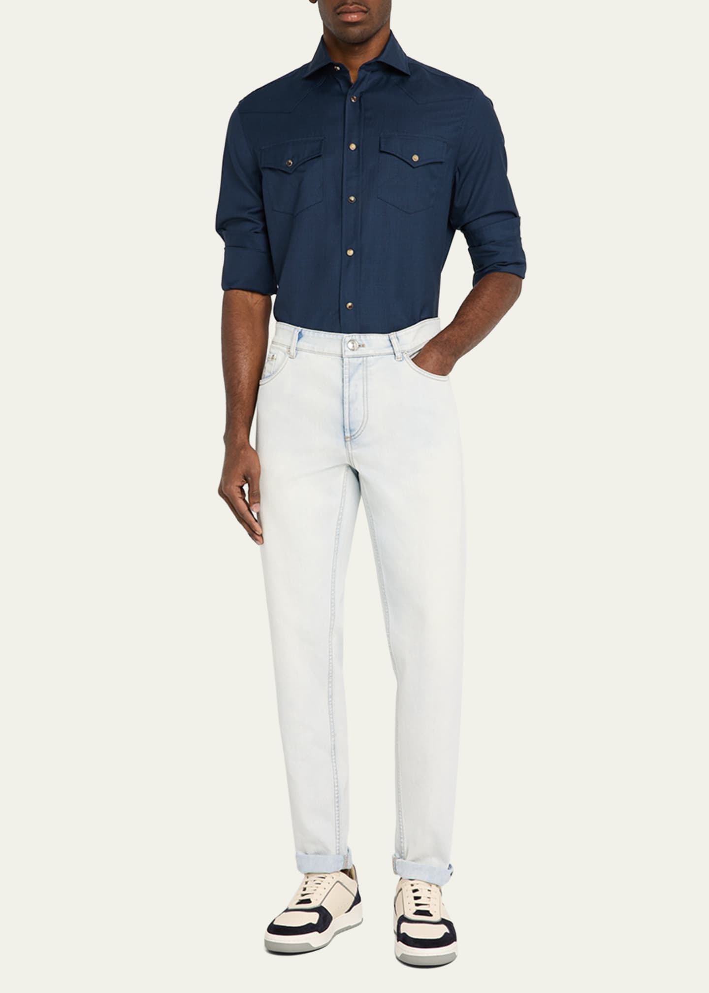 Brunello Cucinelli Men's Wool Western Shirt Image 2 of 5