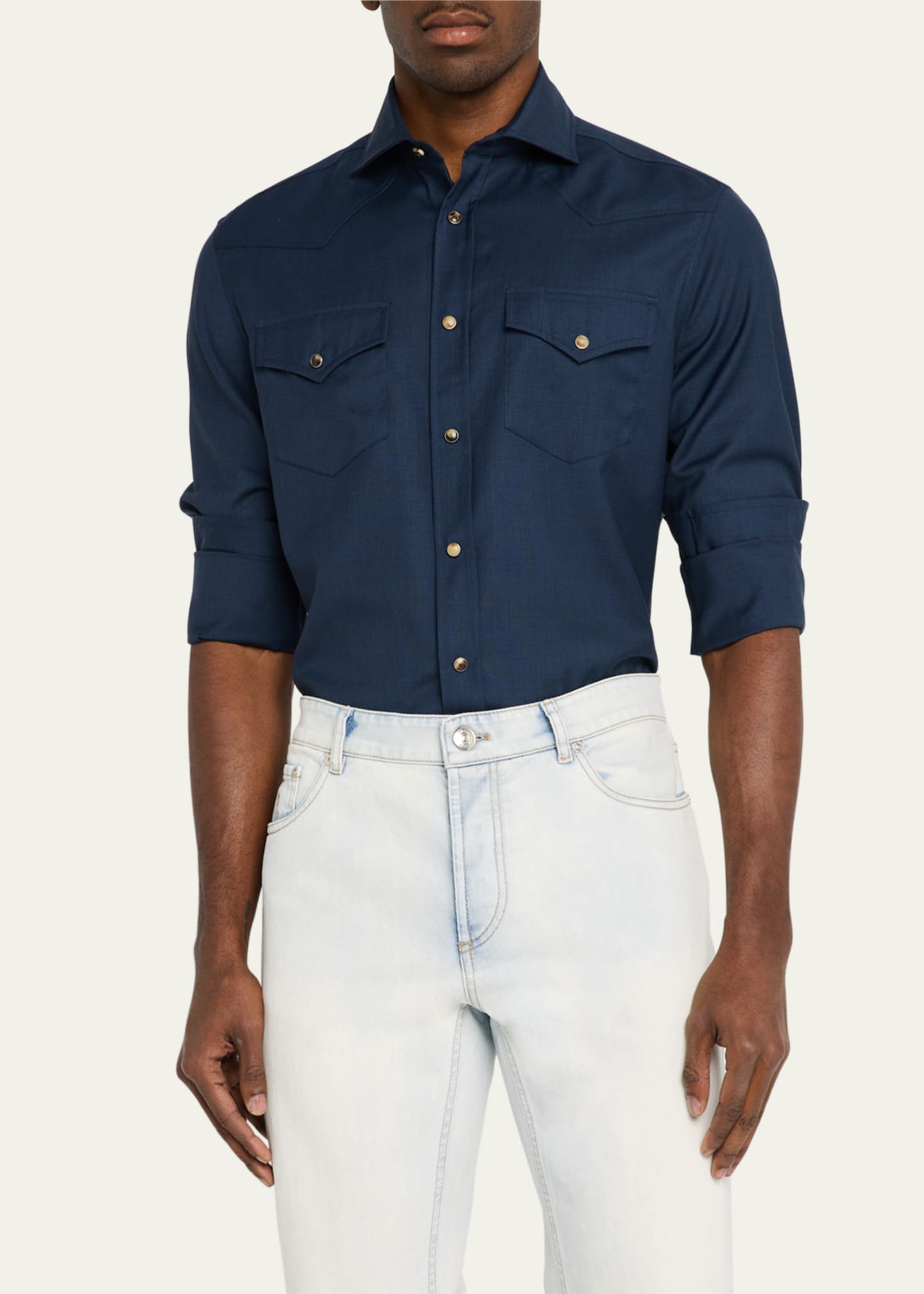 Brunello Cucinelli Men's Wool Western Shirt Image 4 of 5