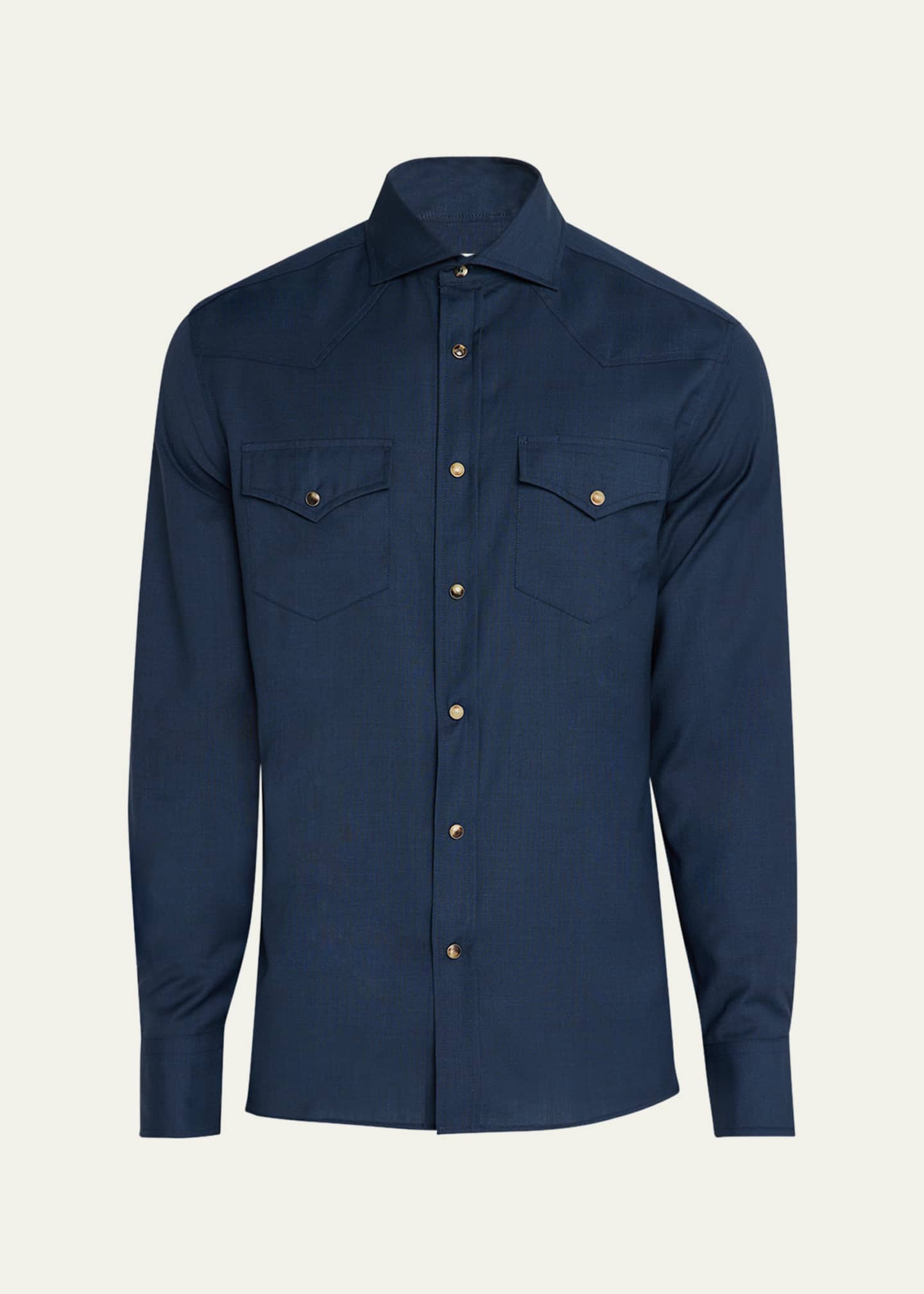 Brunello Cucinelli Men's Wool Western Shirt Image 1 of 5