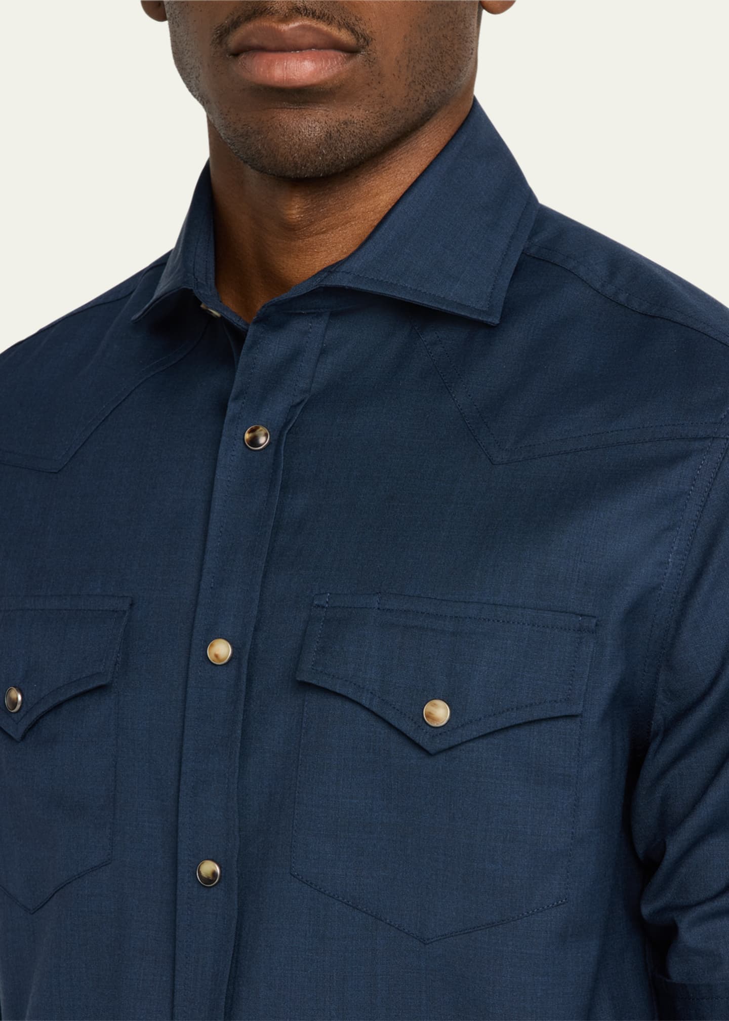Brunello Cucinelli Men's Wool Western Shirt Image 5 of 5