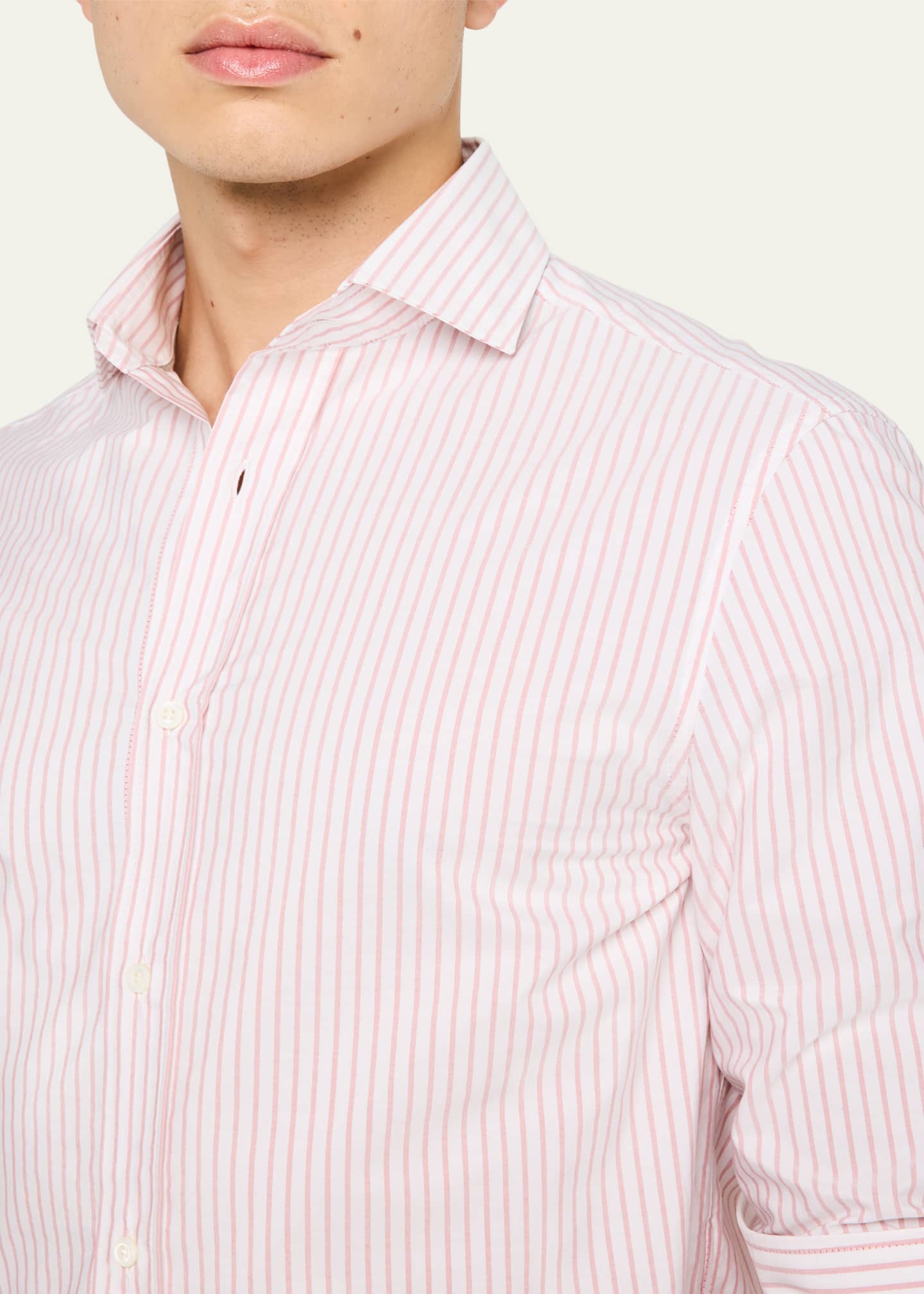 Brunello Cucinelli Men's Cotton Mini Stripe Sport Shirt Image 5 of 5