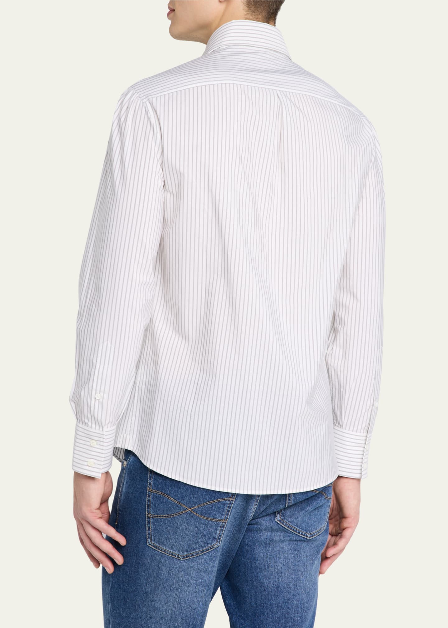 Brunello Cucinelli Men's Cotton Mini Stripe Sport Shirt Image 3 of 5
