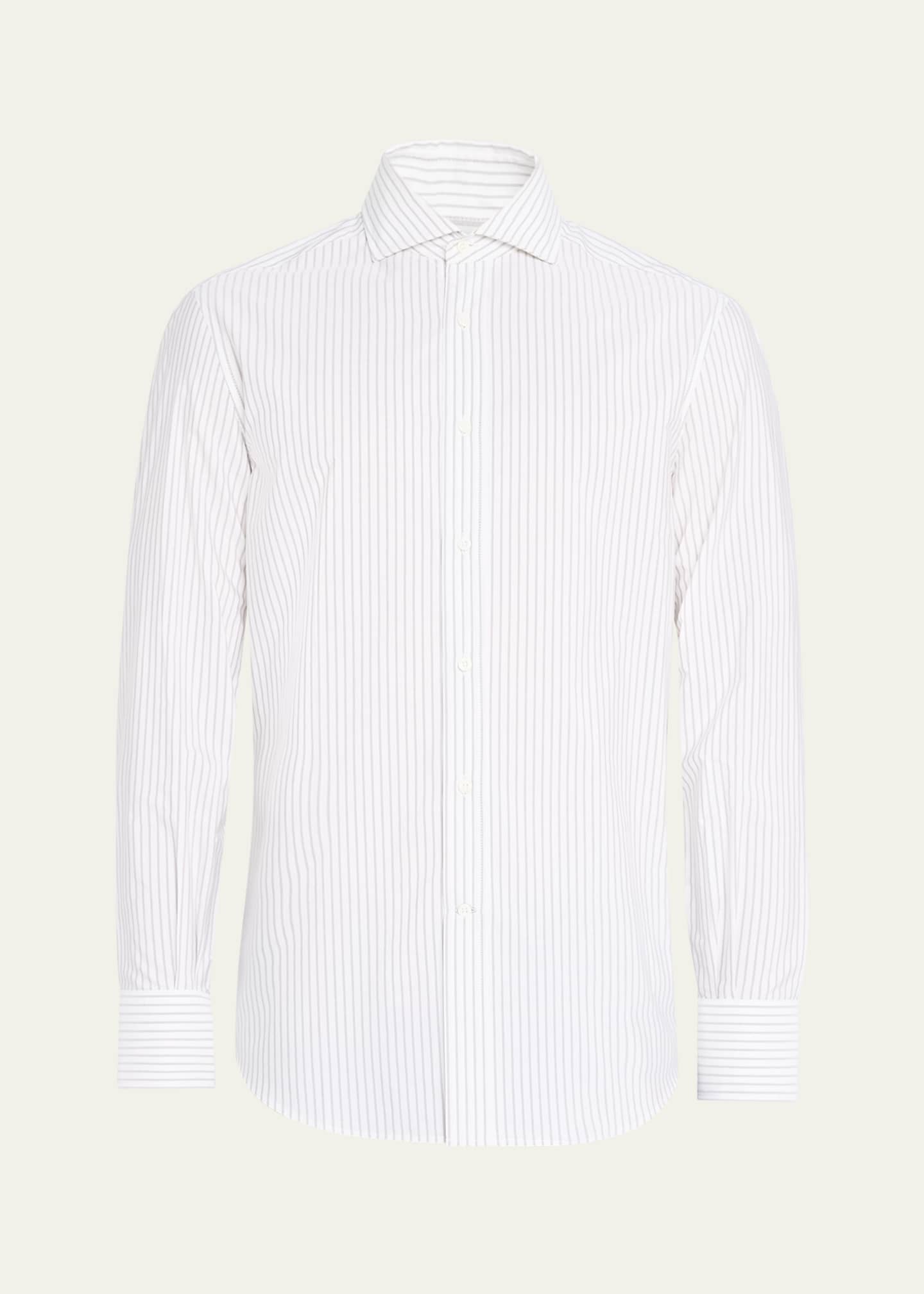 Brunello Cucinelli Men's Cotton Mini Stripe Sport Shirt Image 1 of 5