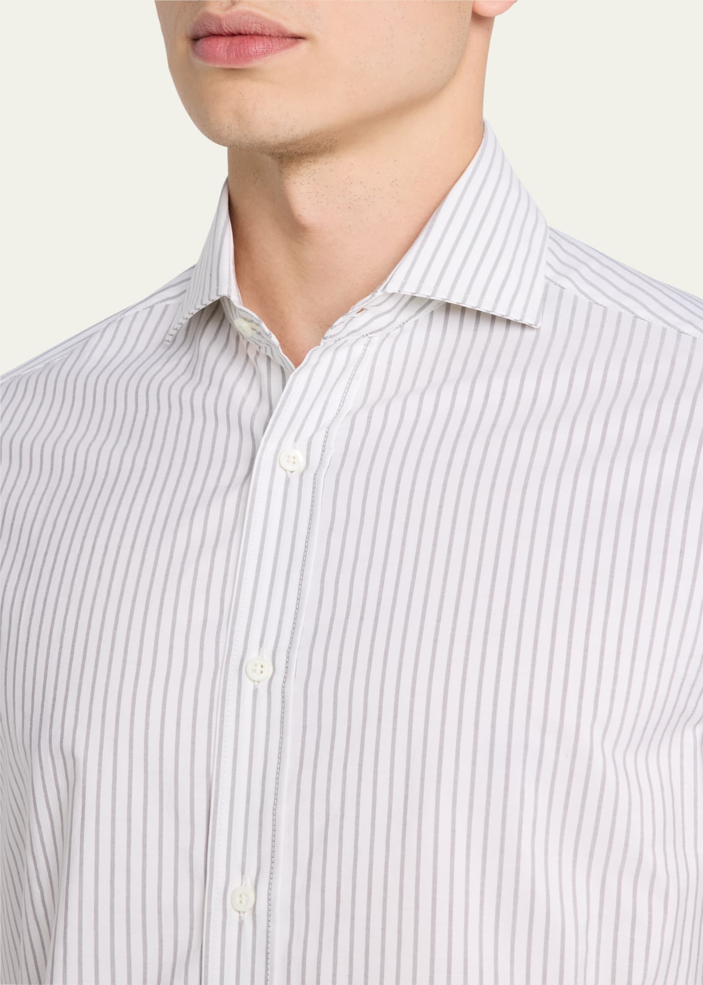 Brunello Cucinelli Men's Cotton Mini Stripe Sport Shirt Image 5 of 5