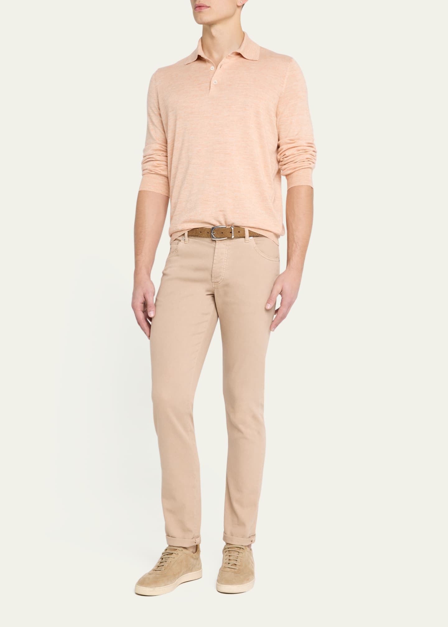 Brunello Cucinelli Men's Cashmere, Silk, and Linen Polo Sweater Image 2 of 5