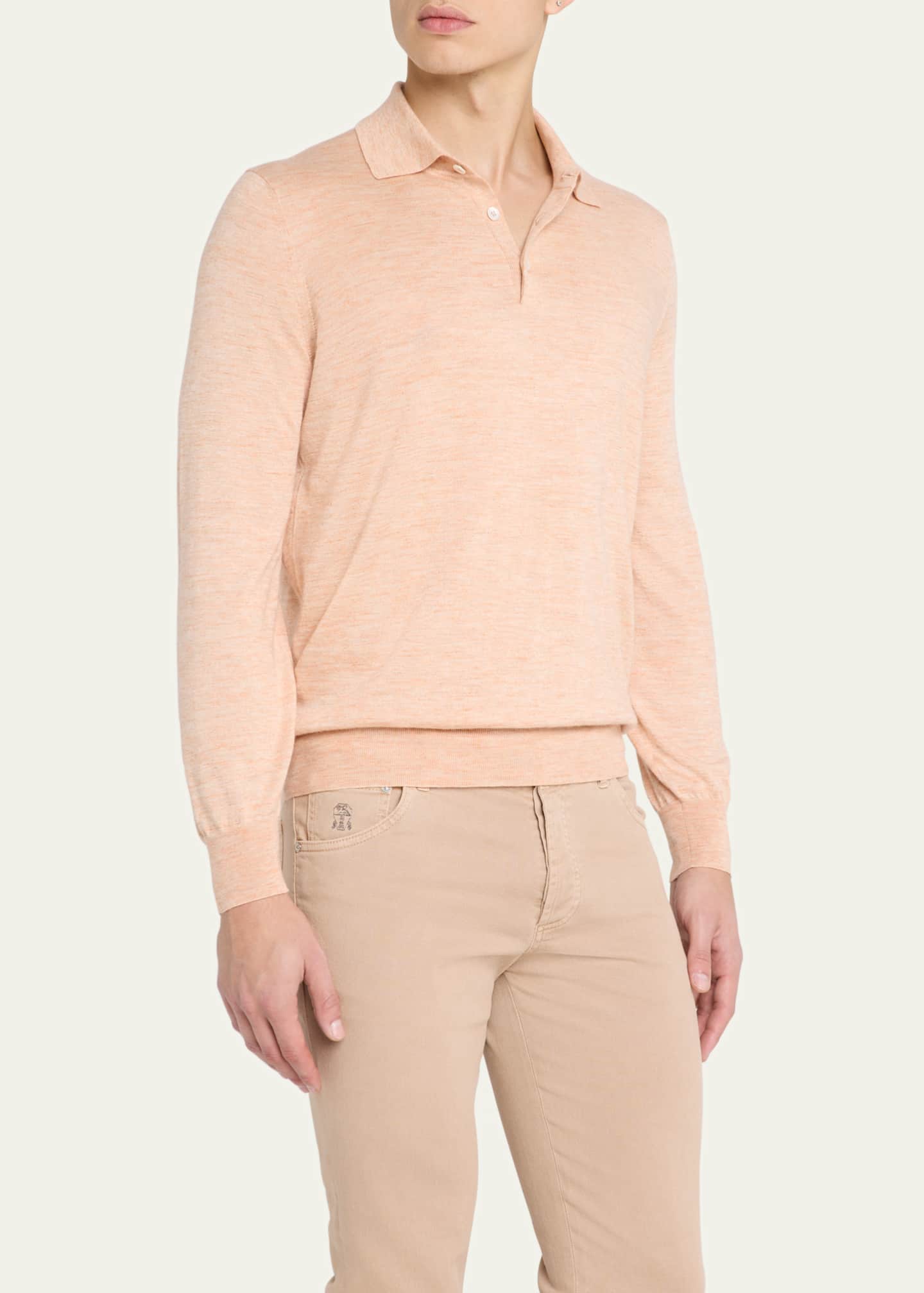 Brunello Cucinelli Men's Cashmere, Silk, and Linen Polo Sweater Image 4 of 5