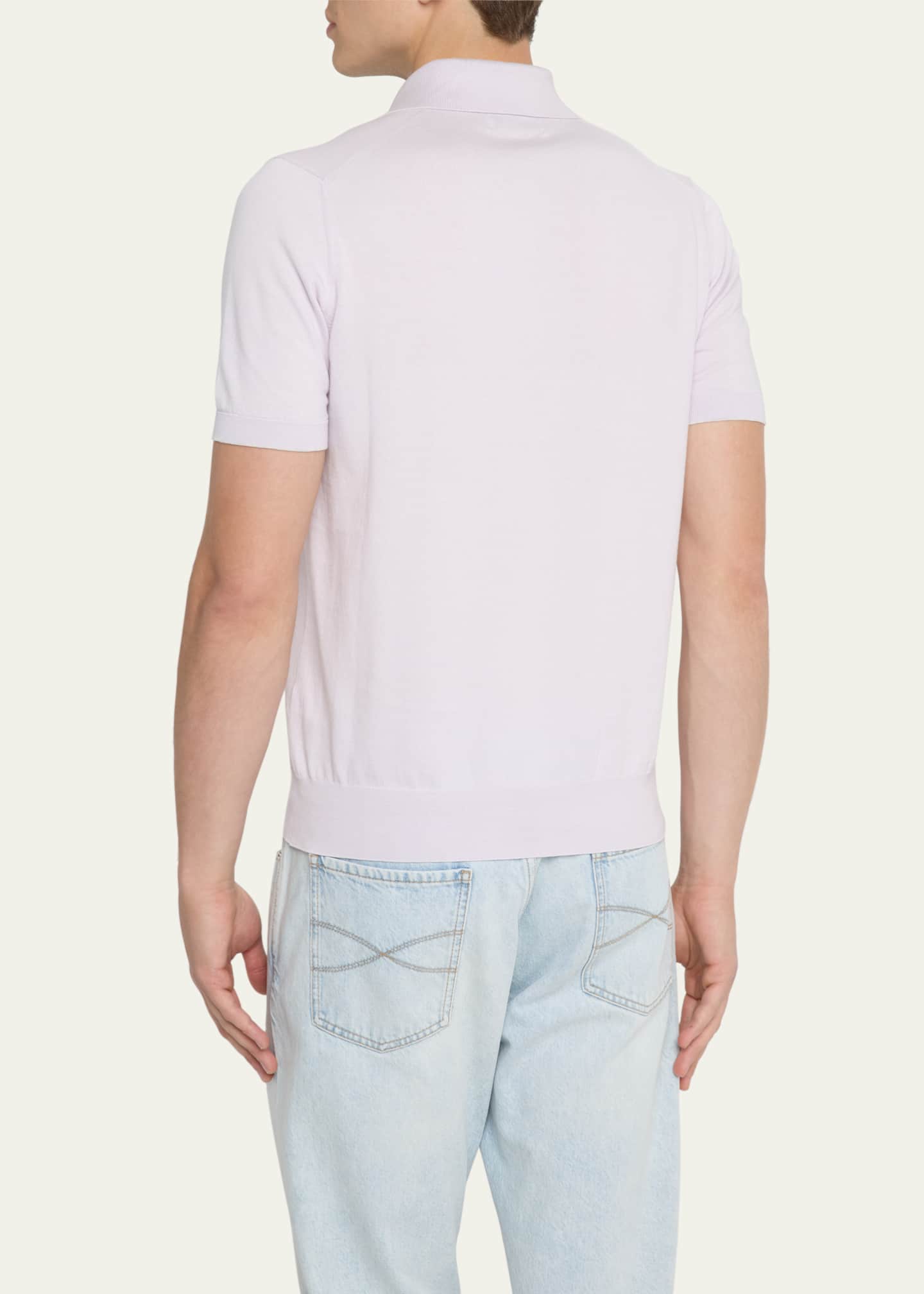 Brunello Cucinelli Men's Cotton Short-Sleeve Polo Sweater Image 3 of 5