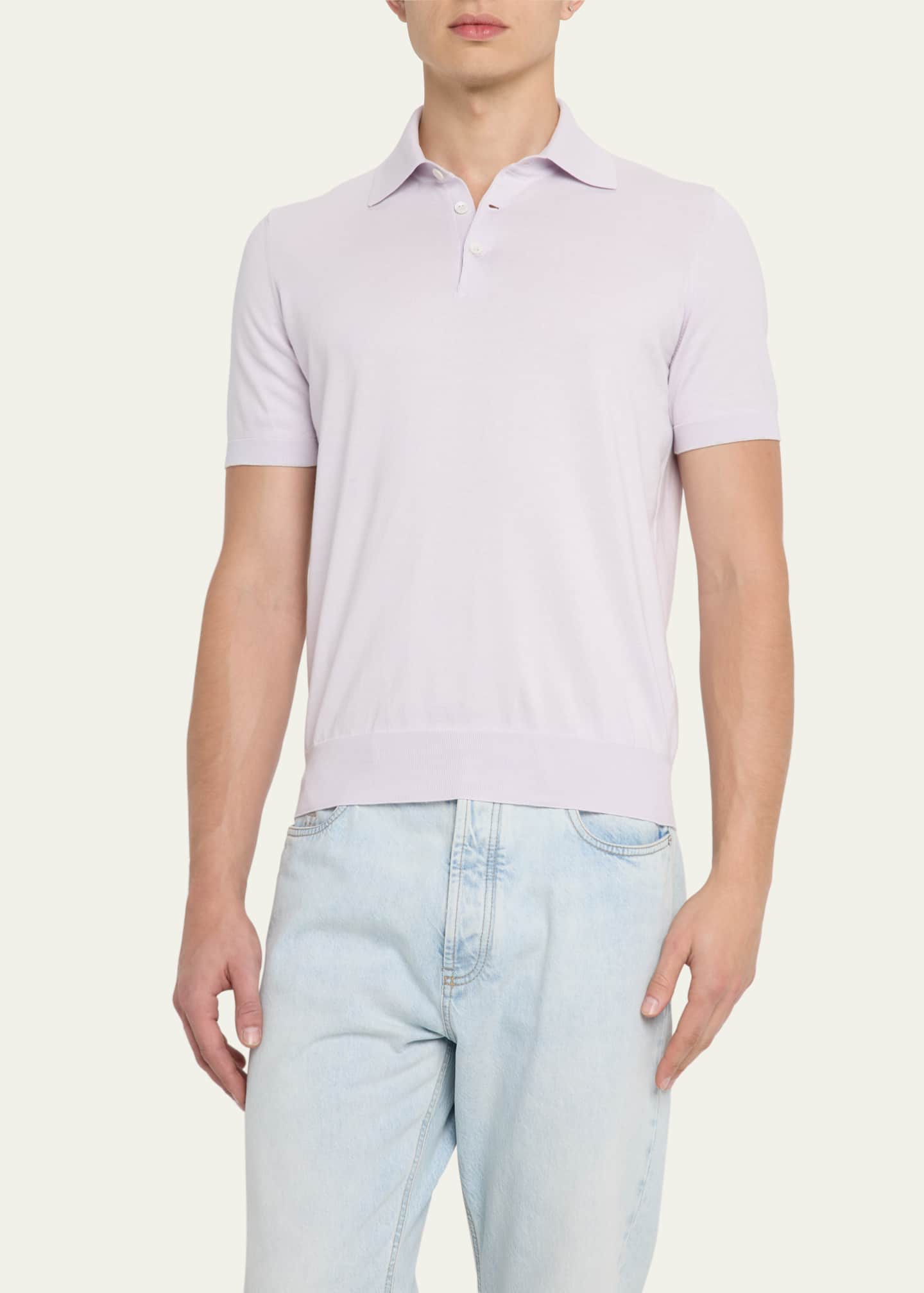 Brunello Cucinelli Men's Cotton Short-Sleeve Polo Sweater Image 4 of 5