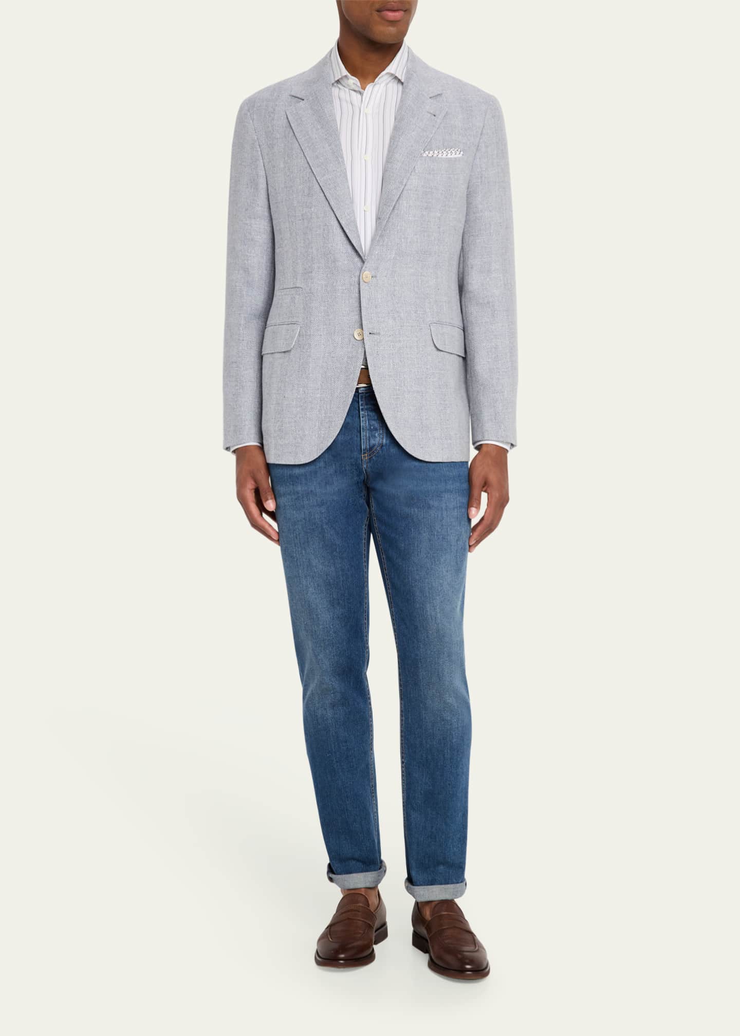 Brunello Cucinelli Men's Linen, Silk and Wool Woven Sport Coat Image 2 of 8