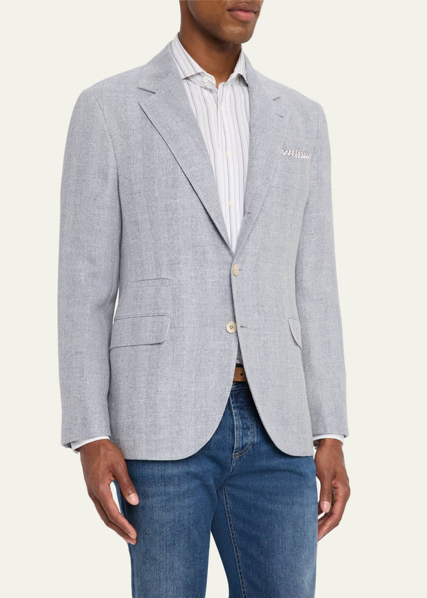 Brunello Cucinelli Men's Linen, Silk and Wool Woven Sport Coat Image 4 of 8