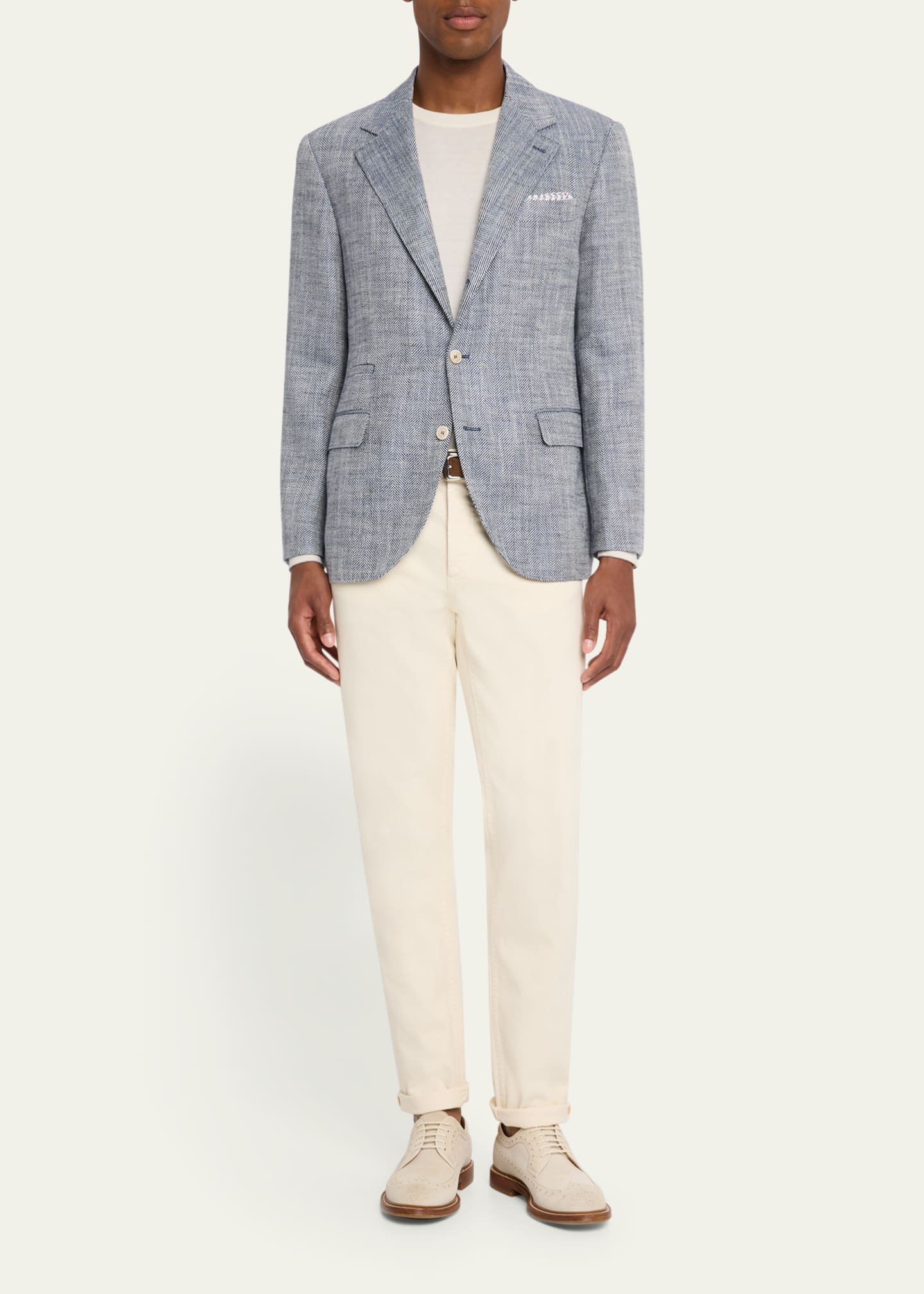 Brunello Cucinelli Men's Silk, Linen and Cotton Chevron Sport Coat Image 2 of 8